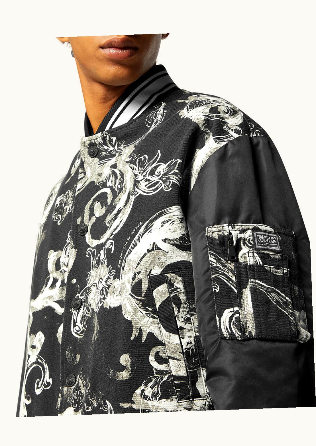 Versace Versace Barocco Watercolour Couture Nylon Denim Bomber Jacket Black