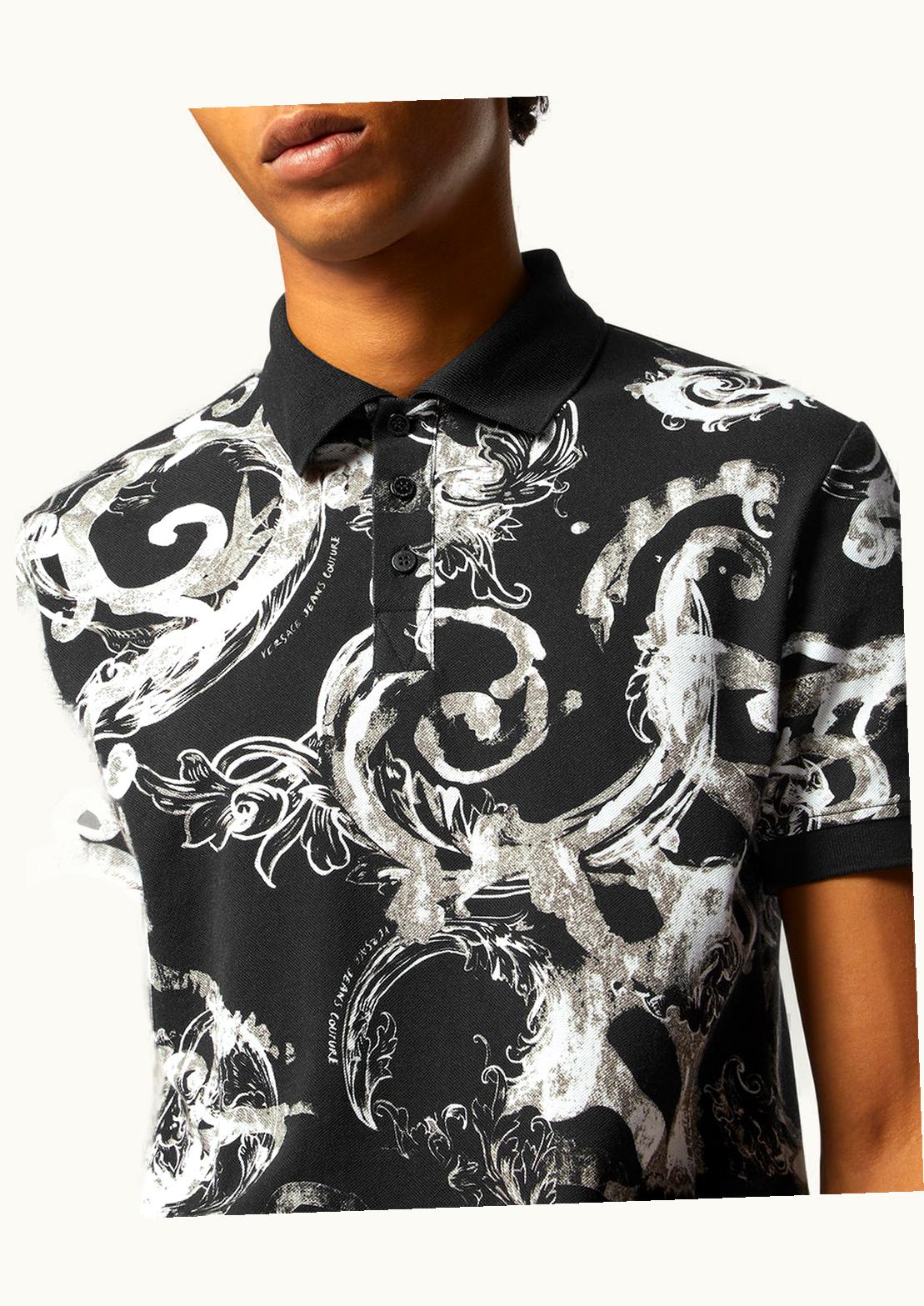 Versace Versace Watercolour Couture Polo Shirt Black, Print