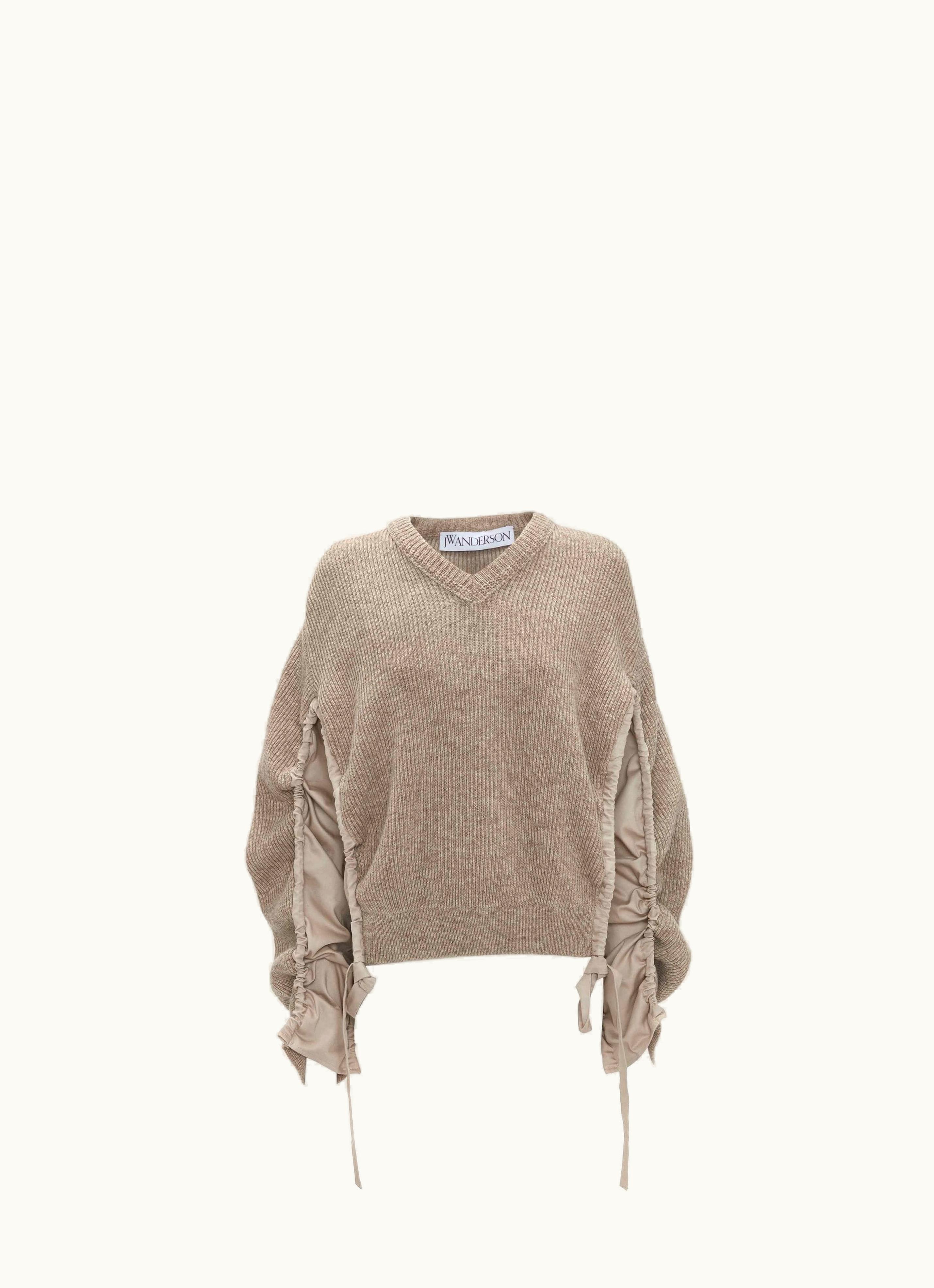 JW Anderson JW Anderson V-NECK Jumper With Curved Sleeves In Neutrals