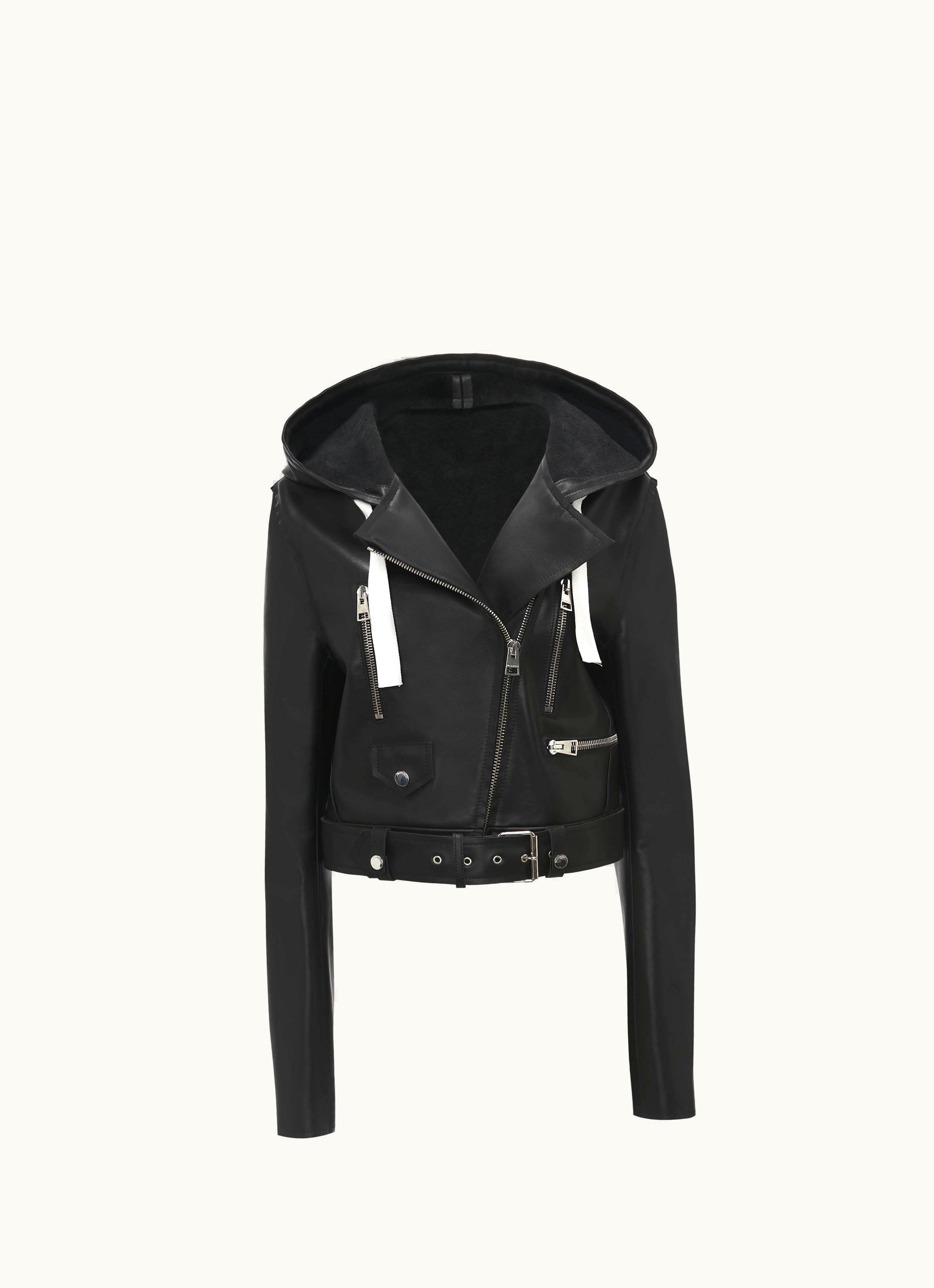 JW Anderson JW Anderson Hooded Leather Biker Jacket In Black