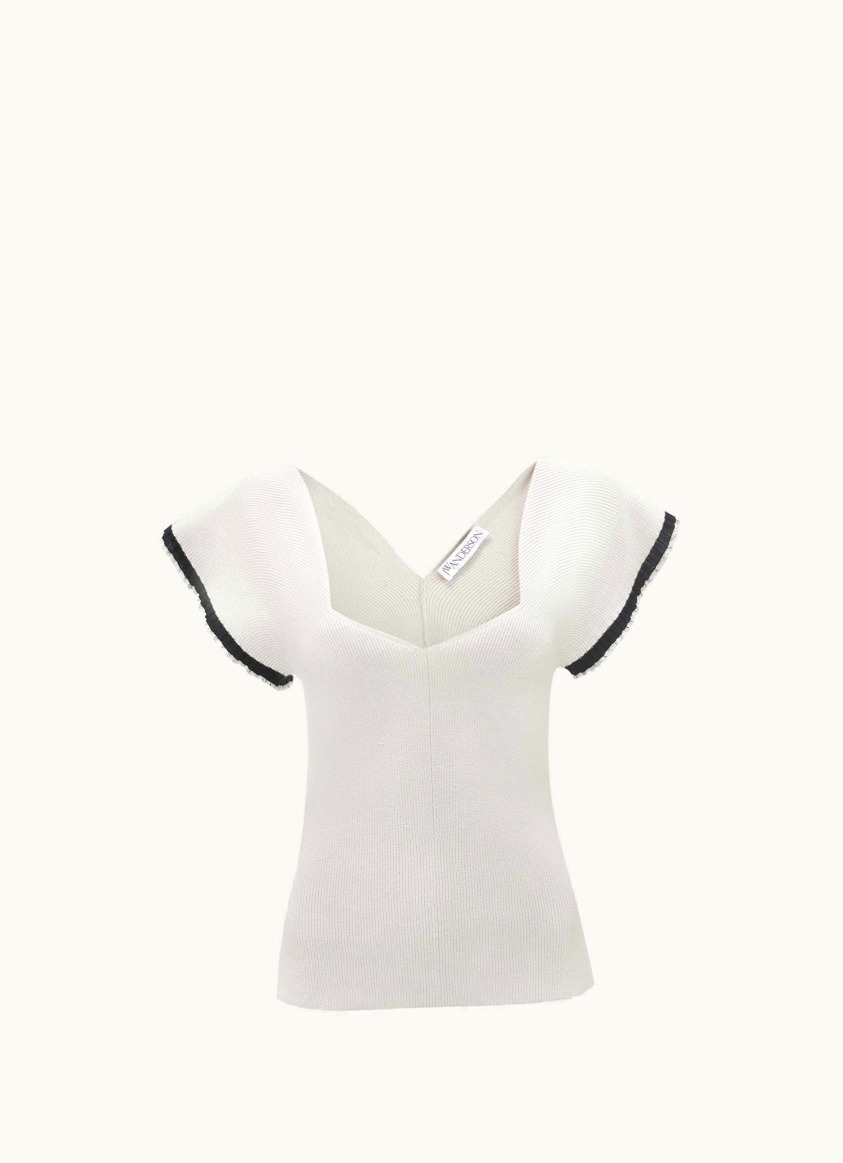 JW Anderson JW Anderson Short Sleeve Top With Frill Cuff In Neutrals