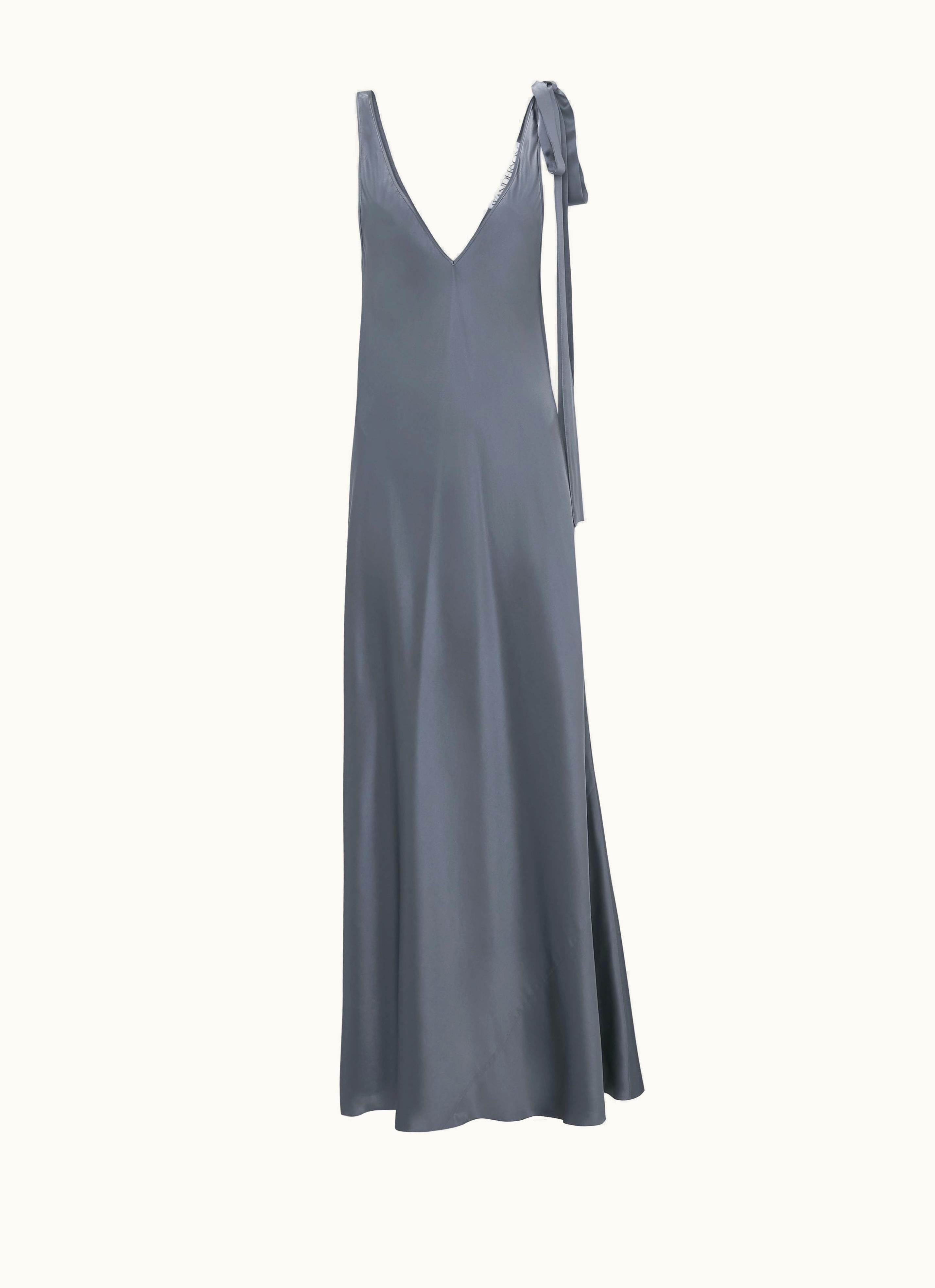 JW Anderson JW Anderson Shoulder Tie Silk Long Dress In Grey