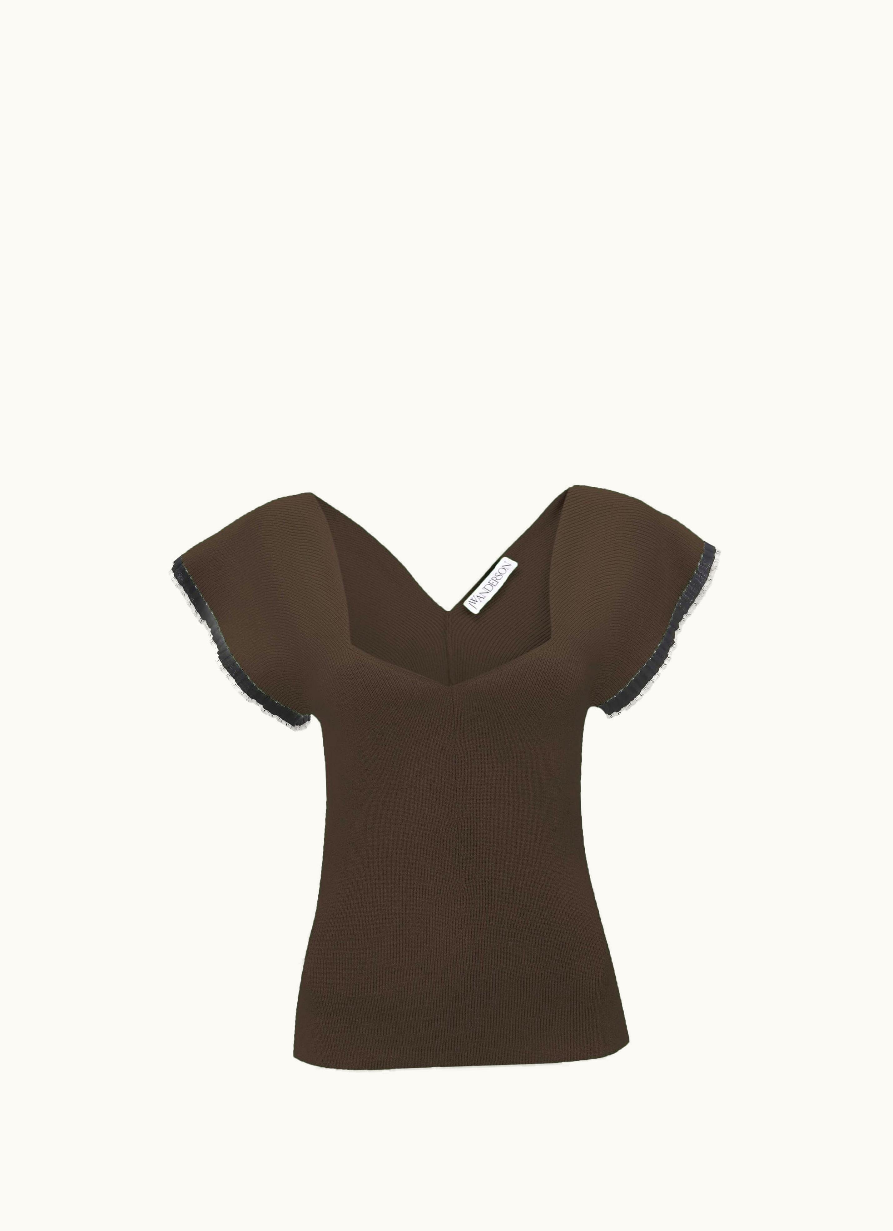 JW Anderson JW Anderson Short Sleeve Top With Frill Cuff In Brown