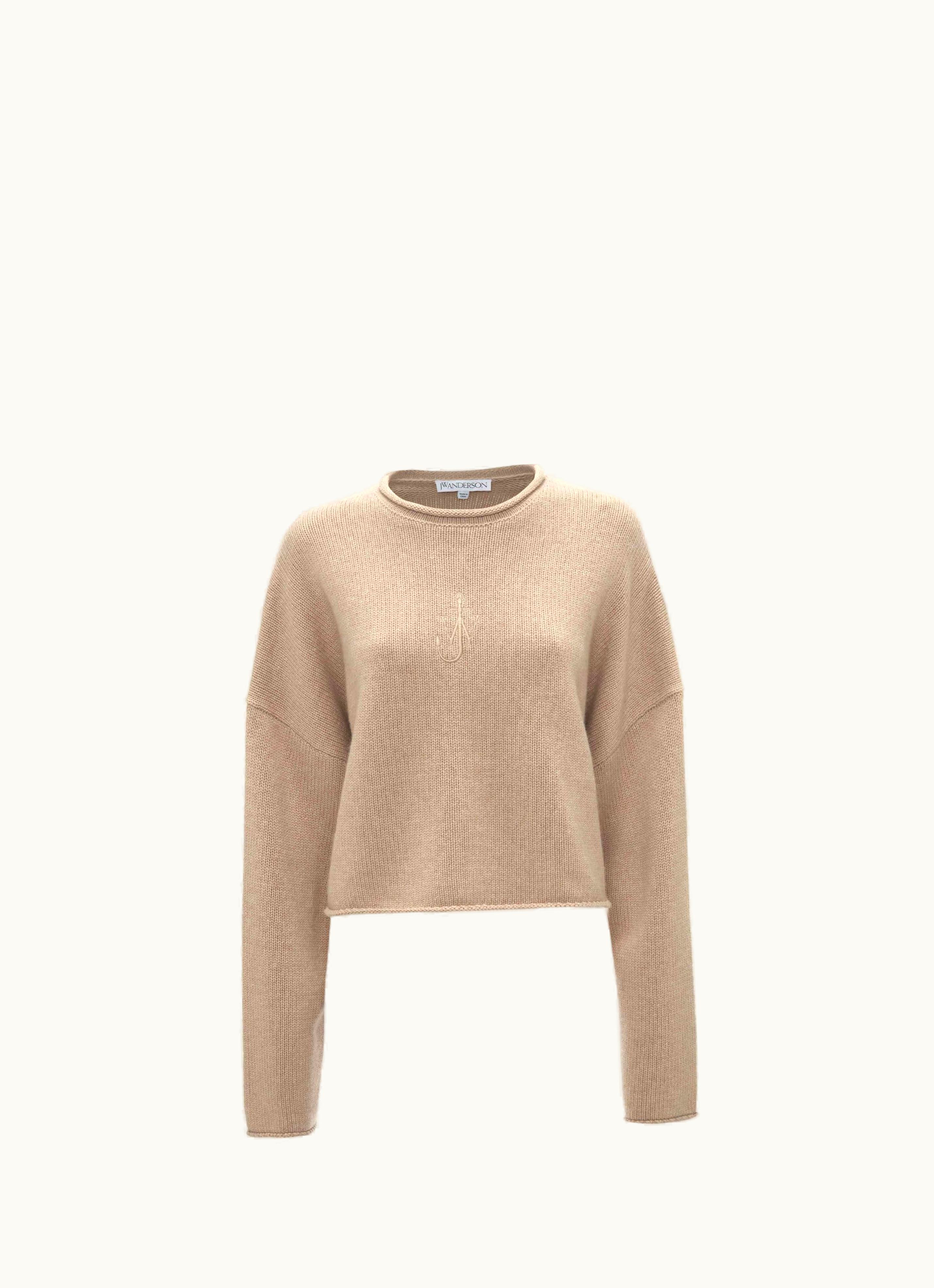 JW Anderson JW Anderson Cropped Jumper With Anchor Logo Embroidery In Neutrals