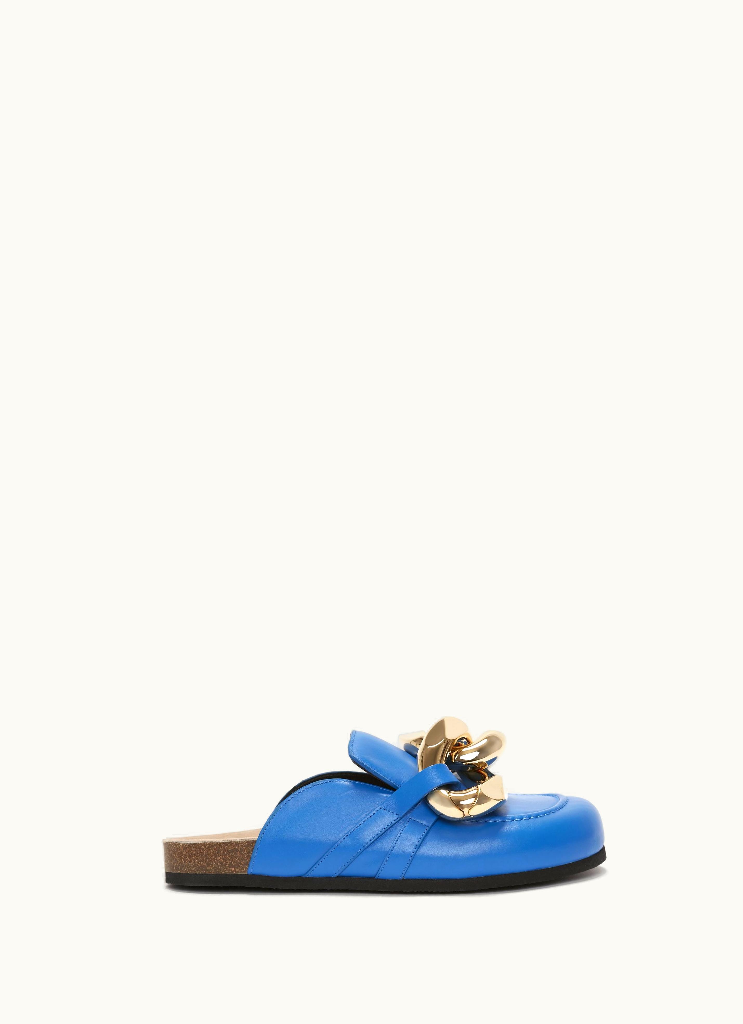 JW Anderson JW Anderson Chain Loafer Leather Mules In Blue - Luxury Blue Chain Loafer Mules