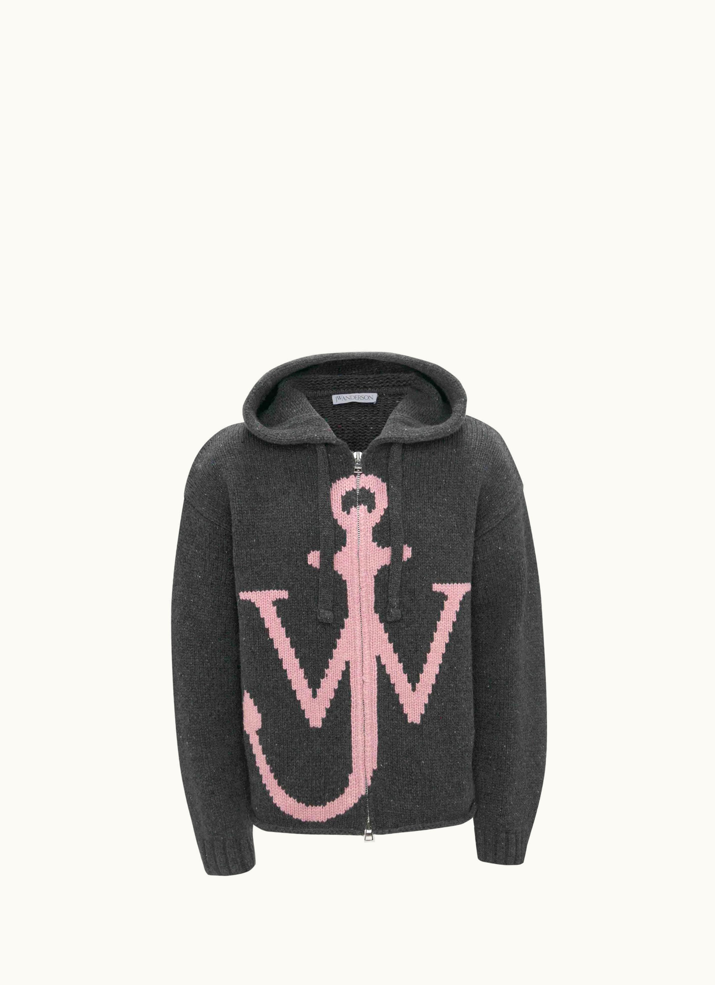 JW Anderson JW Anderson Anchor Zip Merino Hoodie In Charcoal