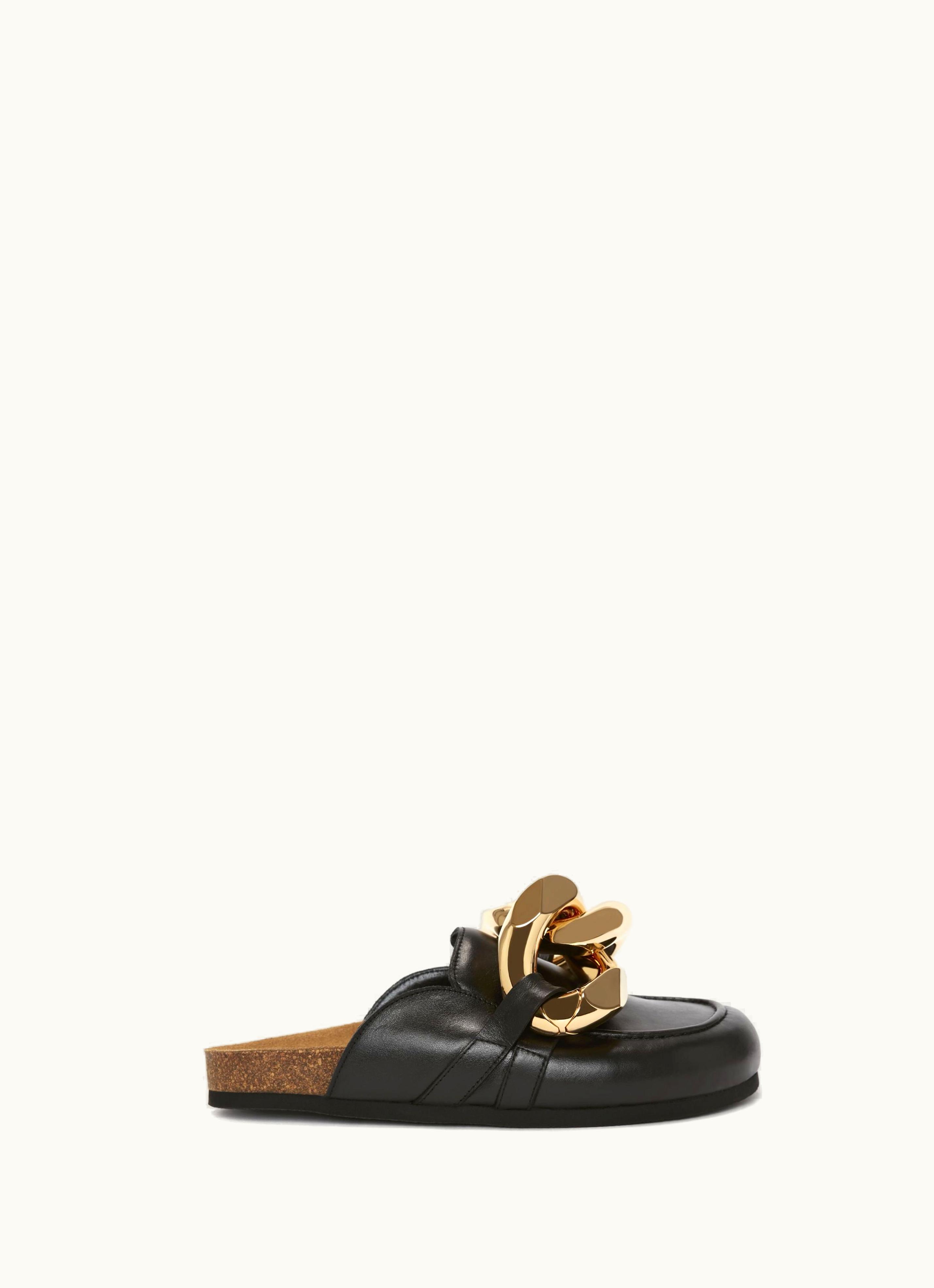 JW Anderson JW Anderson Chain Loafer Leather Mules Wide Fit Black