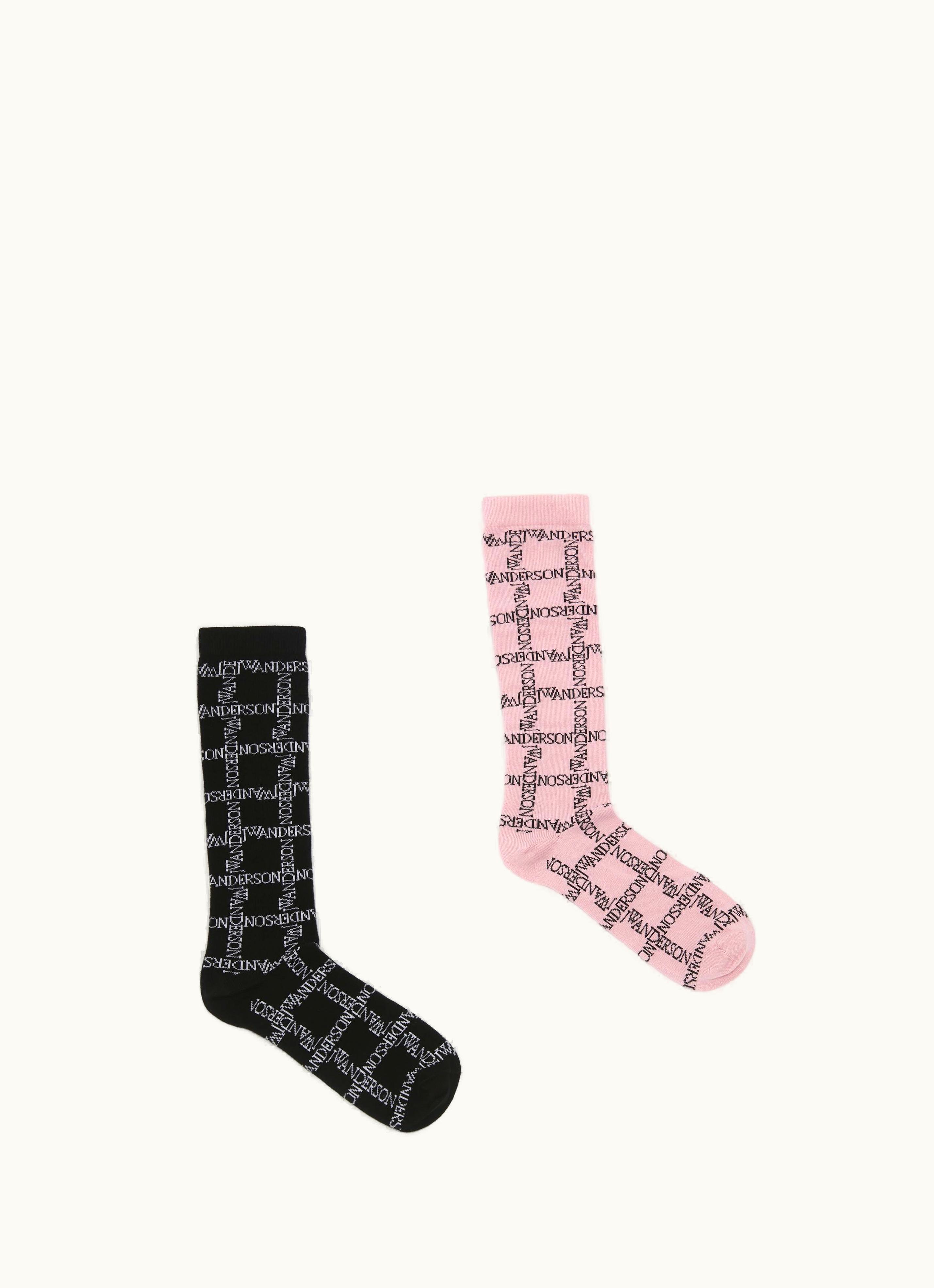 JW Anderson JW Anderson Long Socks With Logo Grid - Bundle In Pink