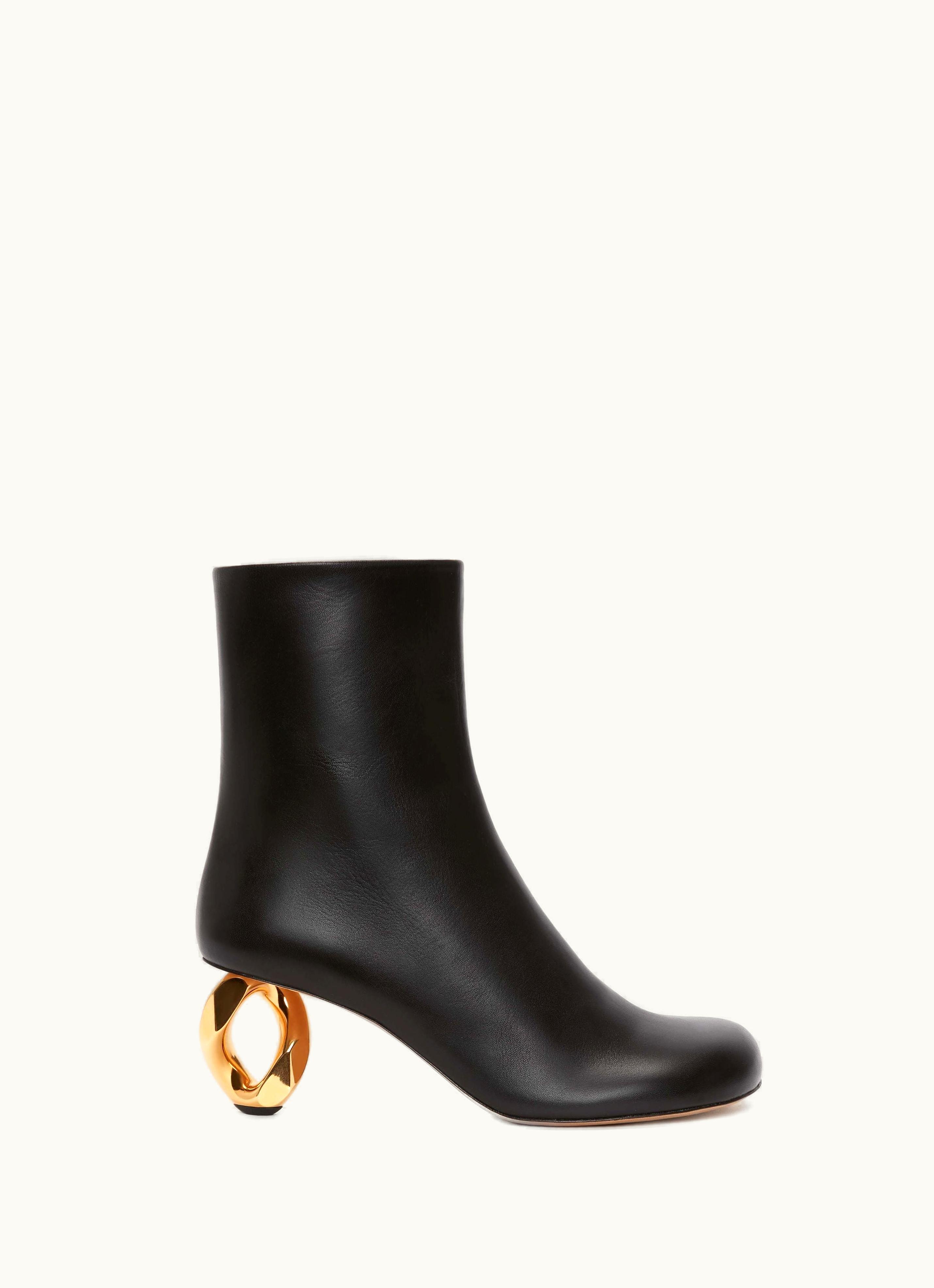 JW Anderson JW Anderson Chain Heel Leather Ankle Boots Black Gold
