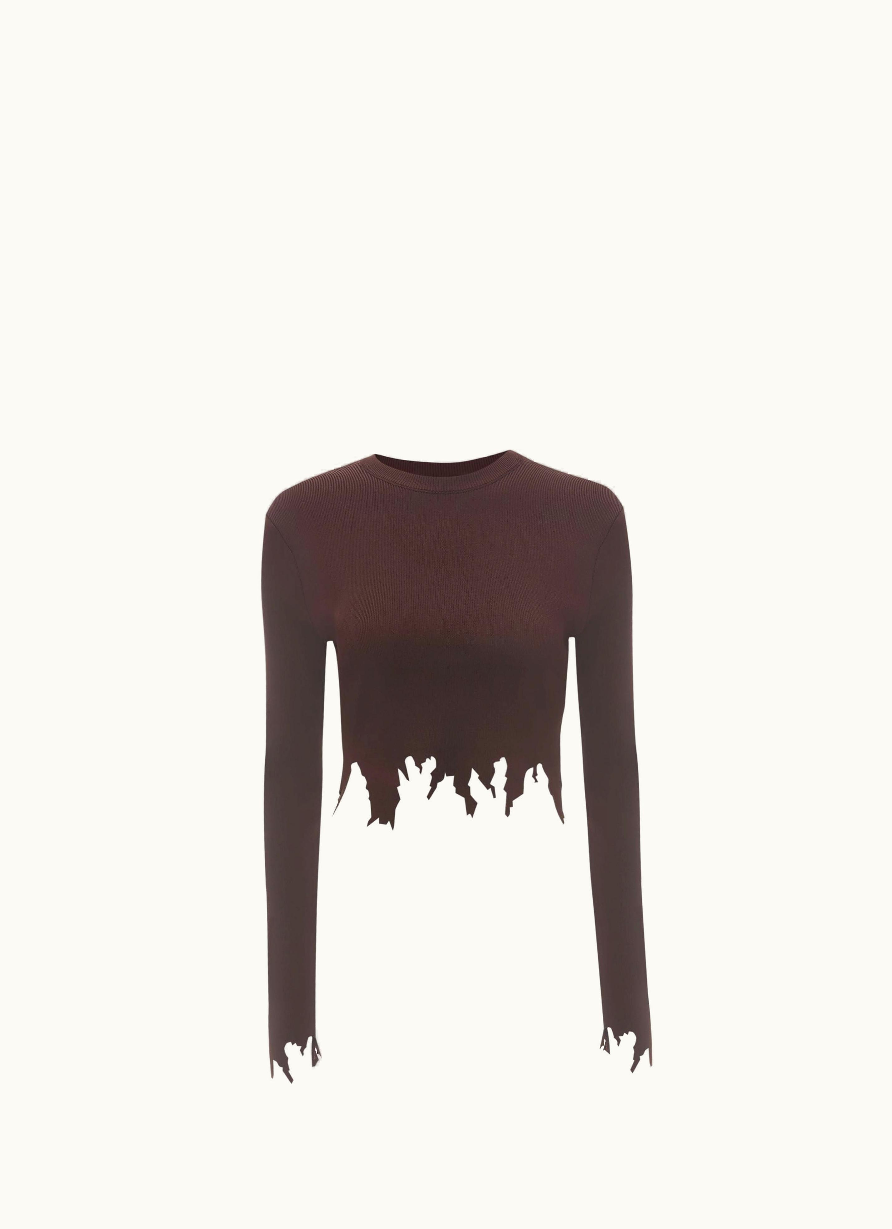 JW Anderson JW Anderson raw-cut long-sleeve T-shirt In Chocolate Brown