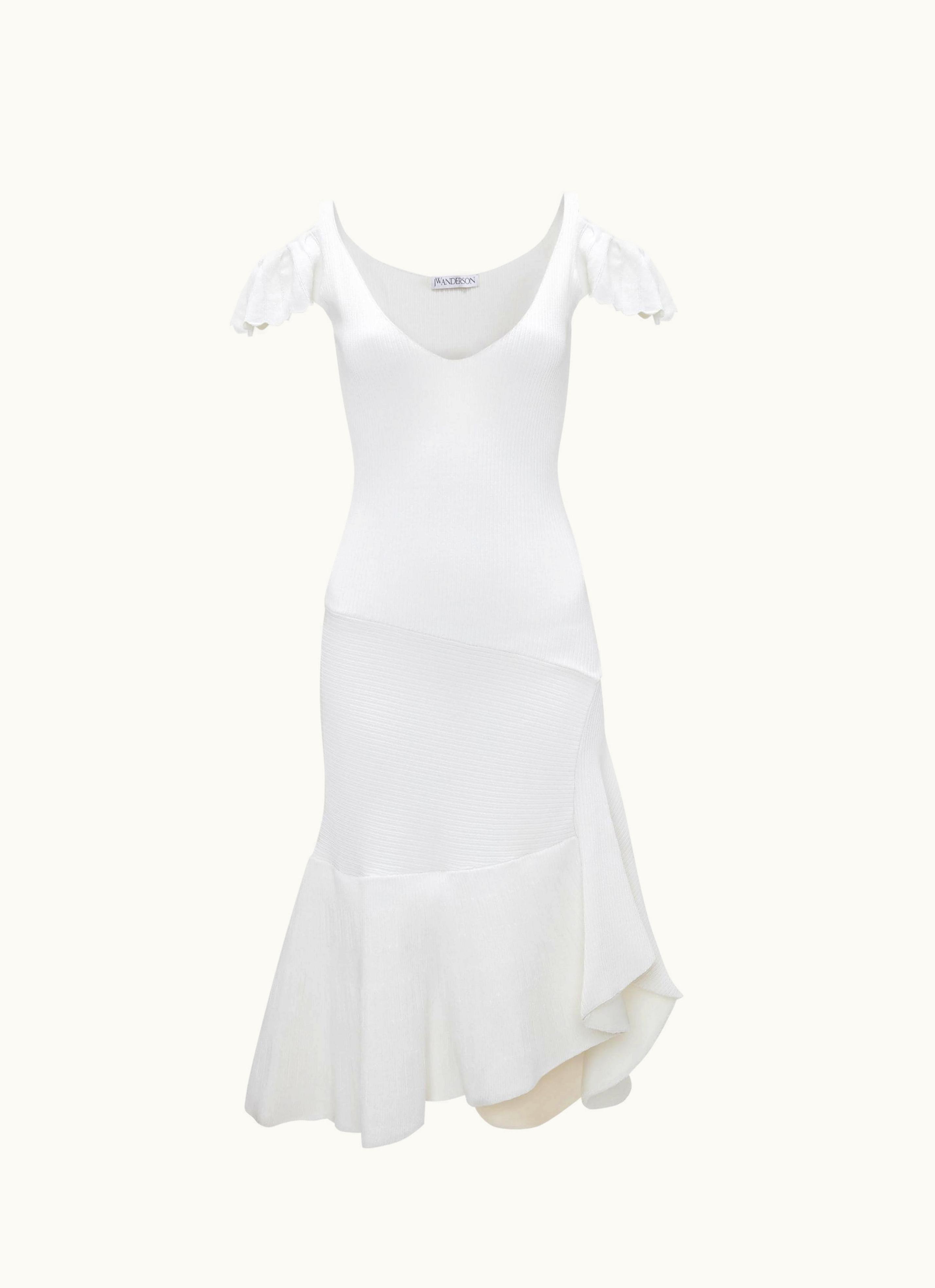 JW Anderson JW Anderson Cold Shoulder Ruffle Dress In White