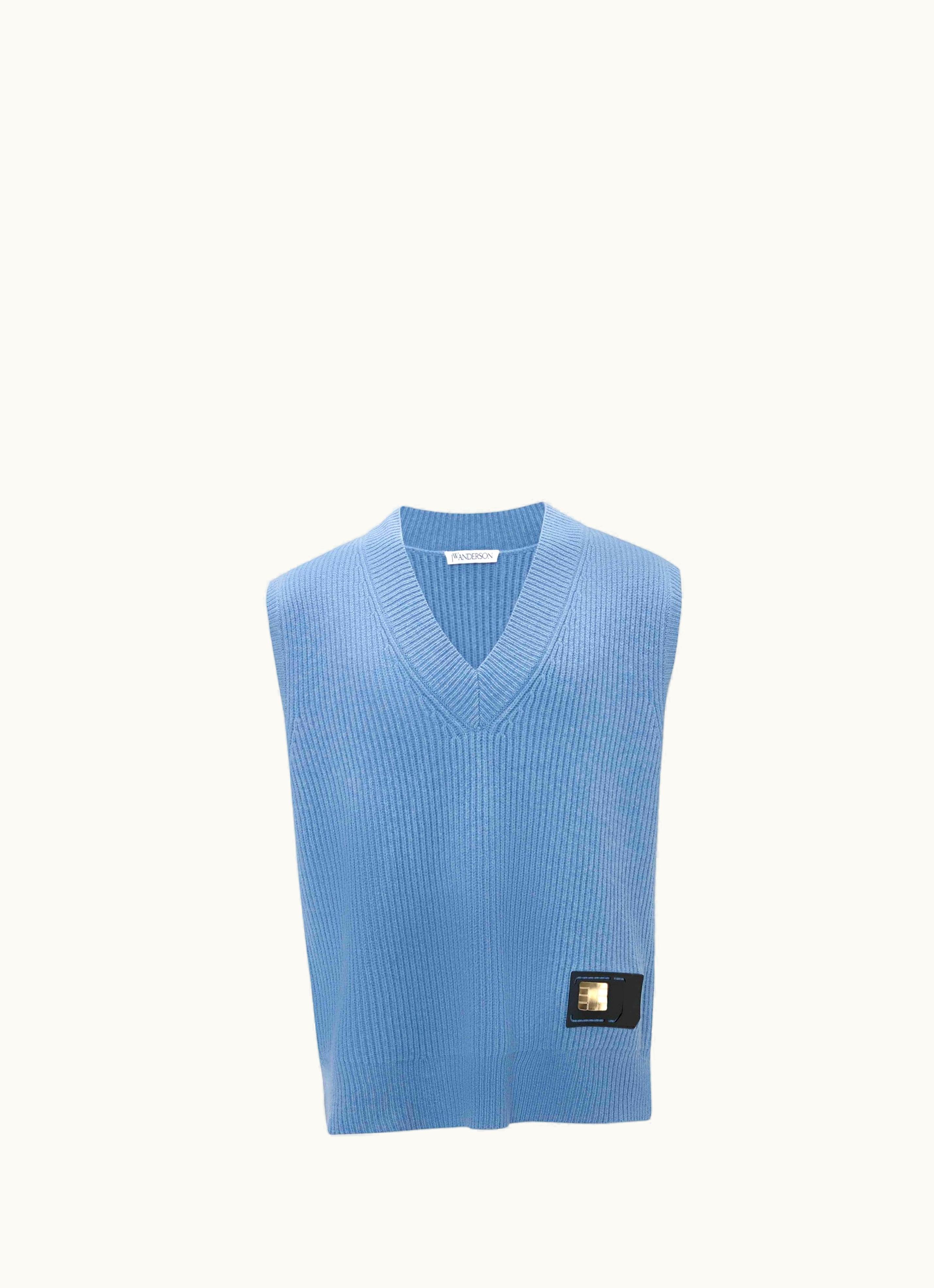 JW Anderson JW Anderson Sim Card Patch V Neck Vest In Blue