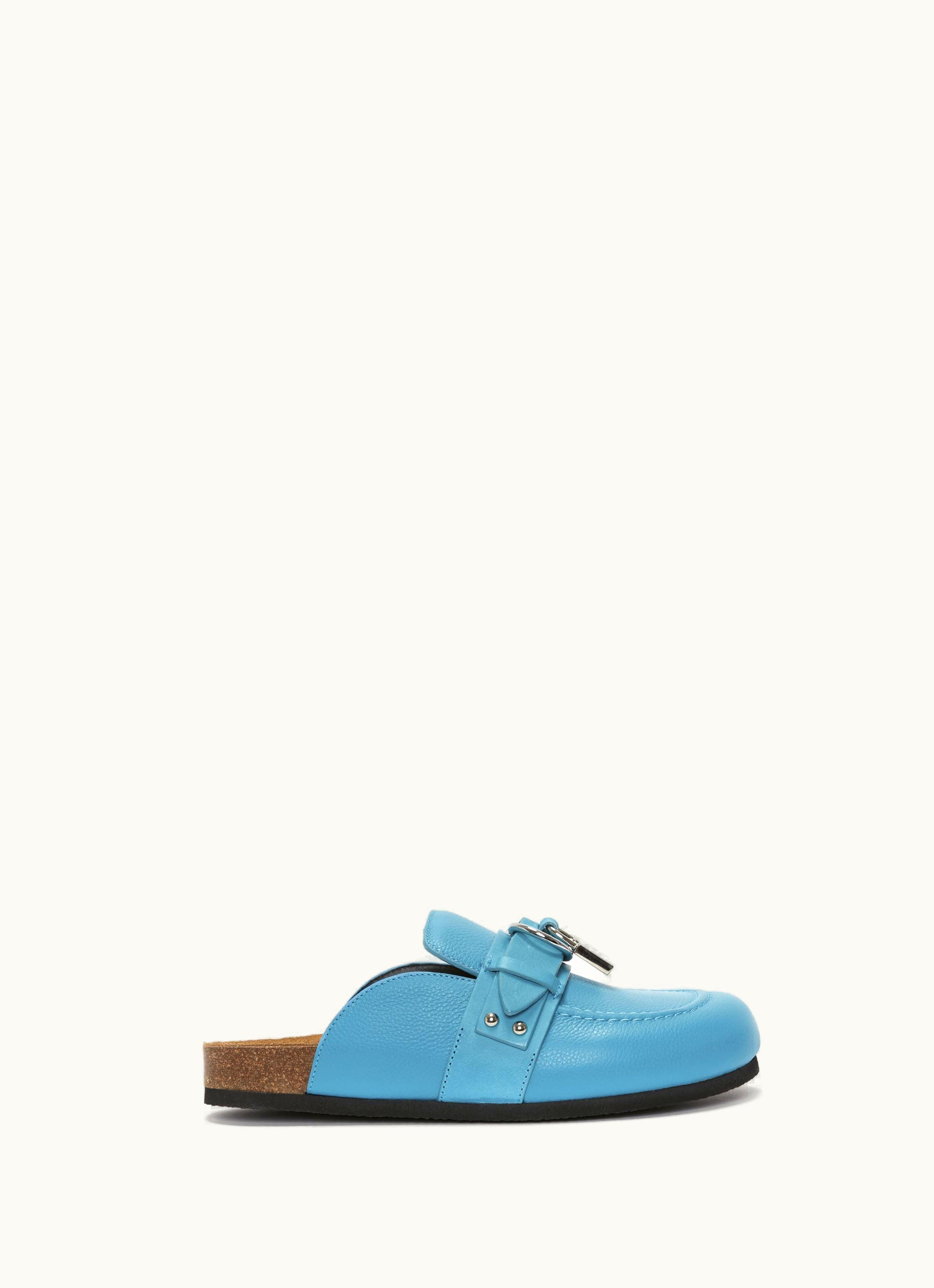 JW Anderson JW Anderson Padlock Loafer Leather Mules Turquoise