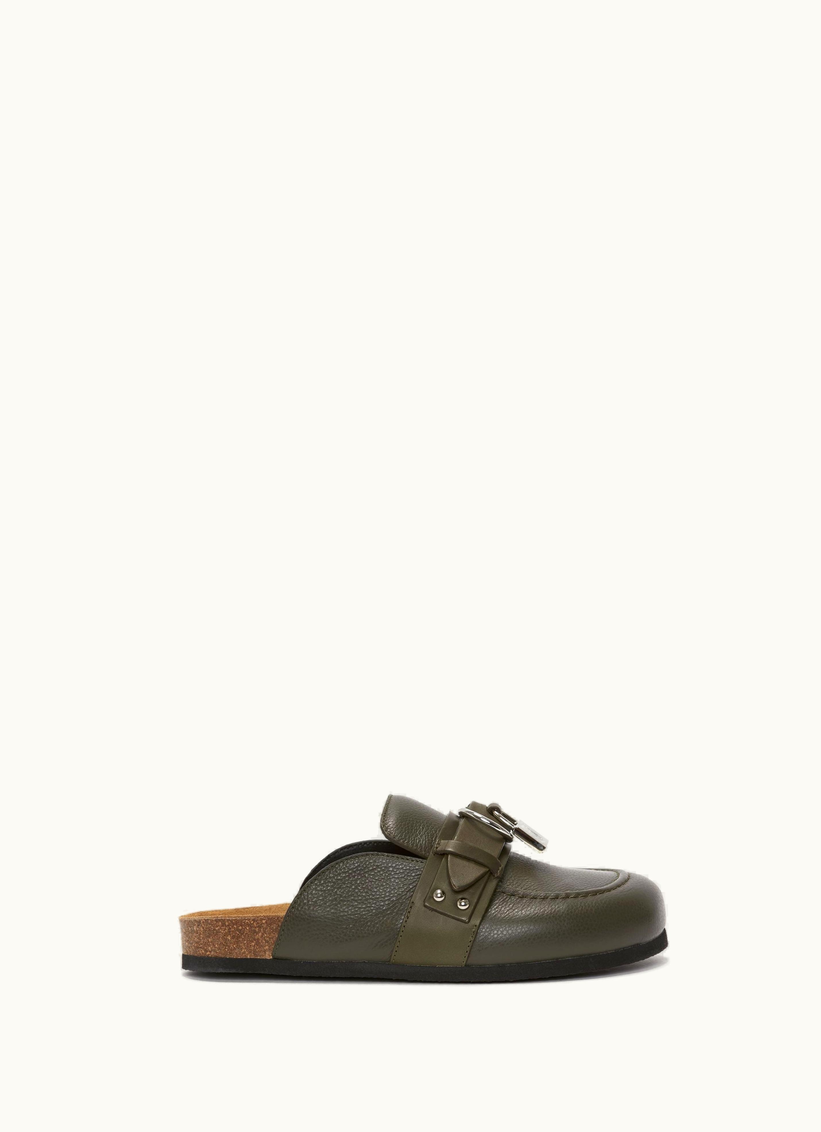 JW Anderson JW Anderson Padlock Loafer Leather Mules In Green