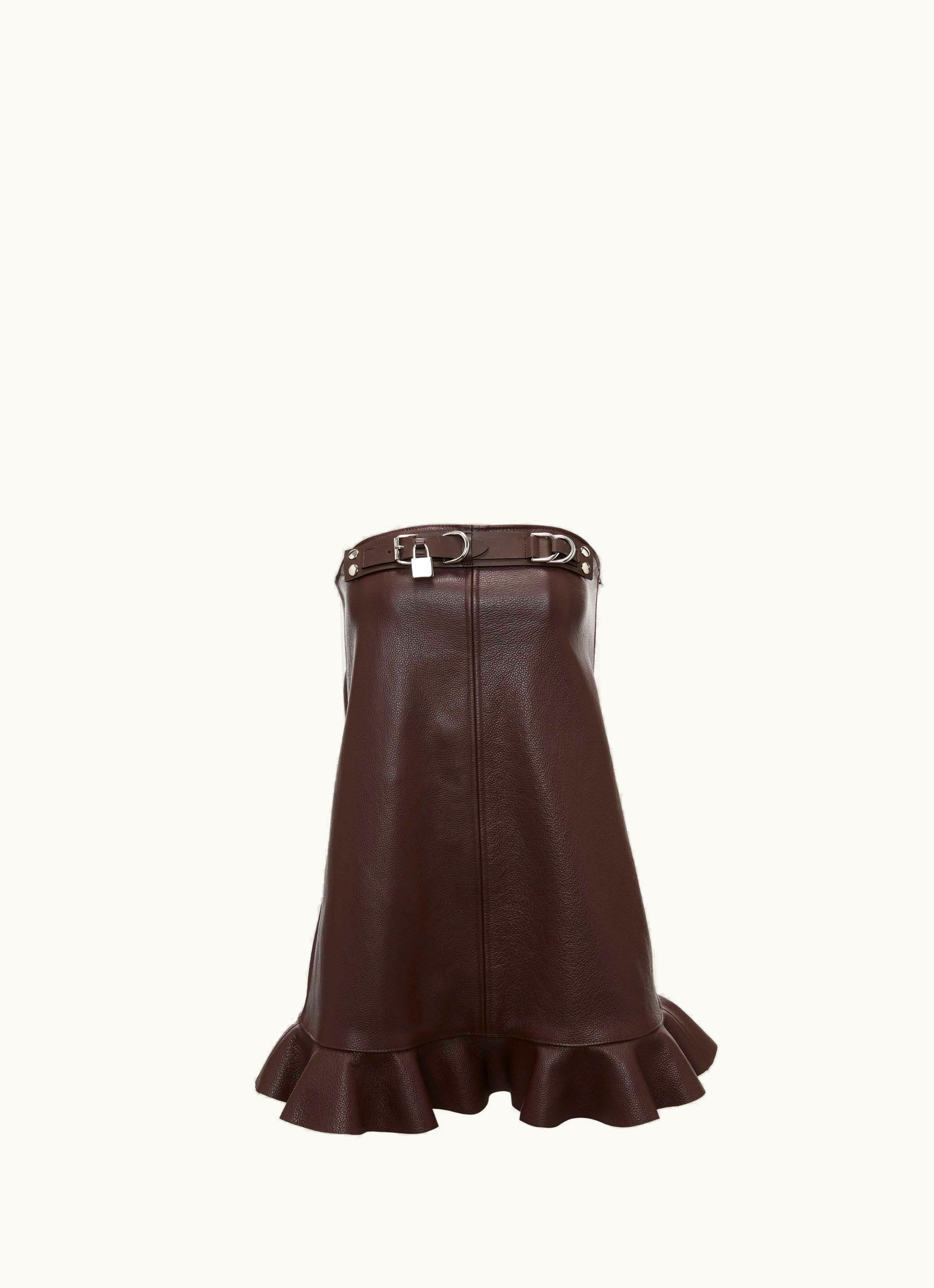 JW Anderson JW Anderson Padlock Strap Ruffled Leather Bustier Dress In Brown