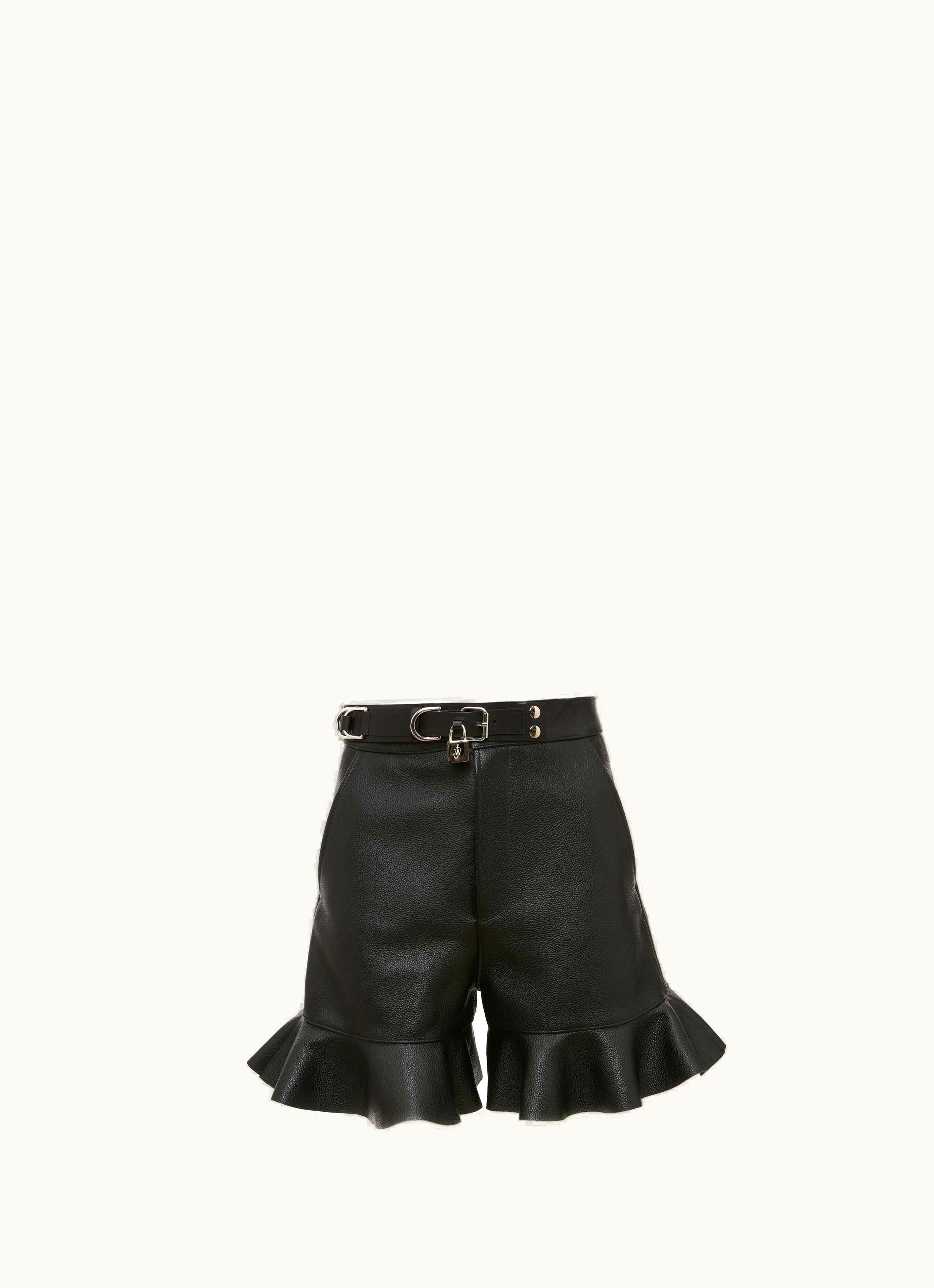 JW Anderson JW Anderson Padlock Strap Ruffled Leather Shorts In Black