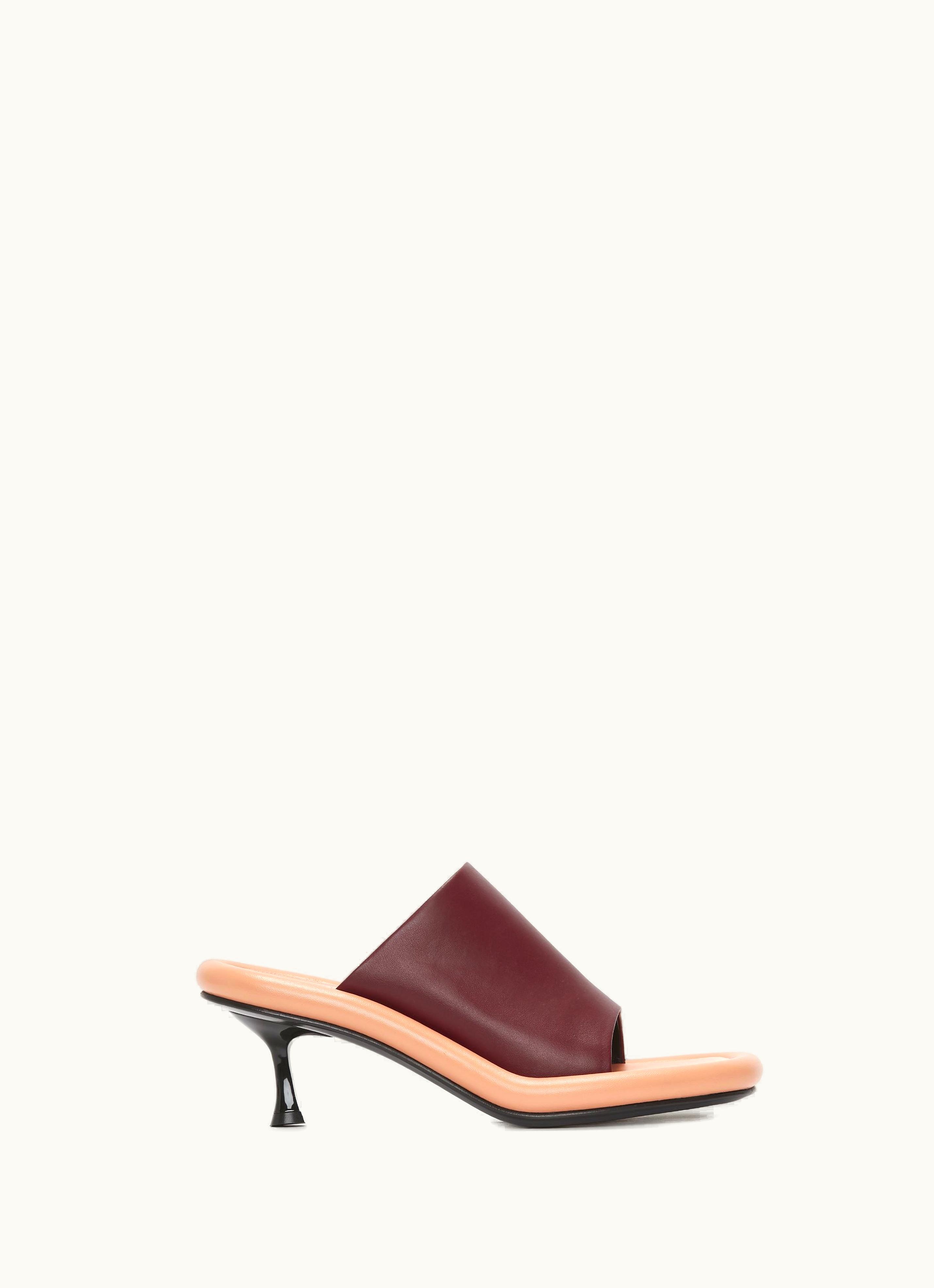 JW Anderson JW Anderson BUMPER-TUBE Leather Kitten Heel Mules In Brown