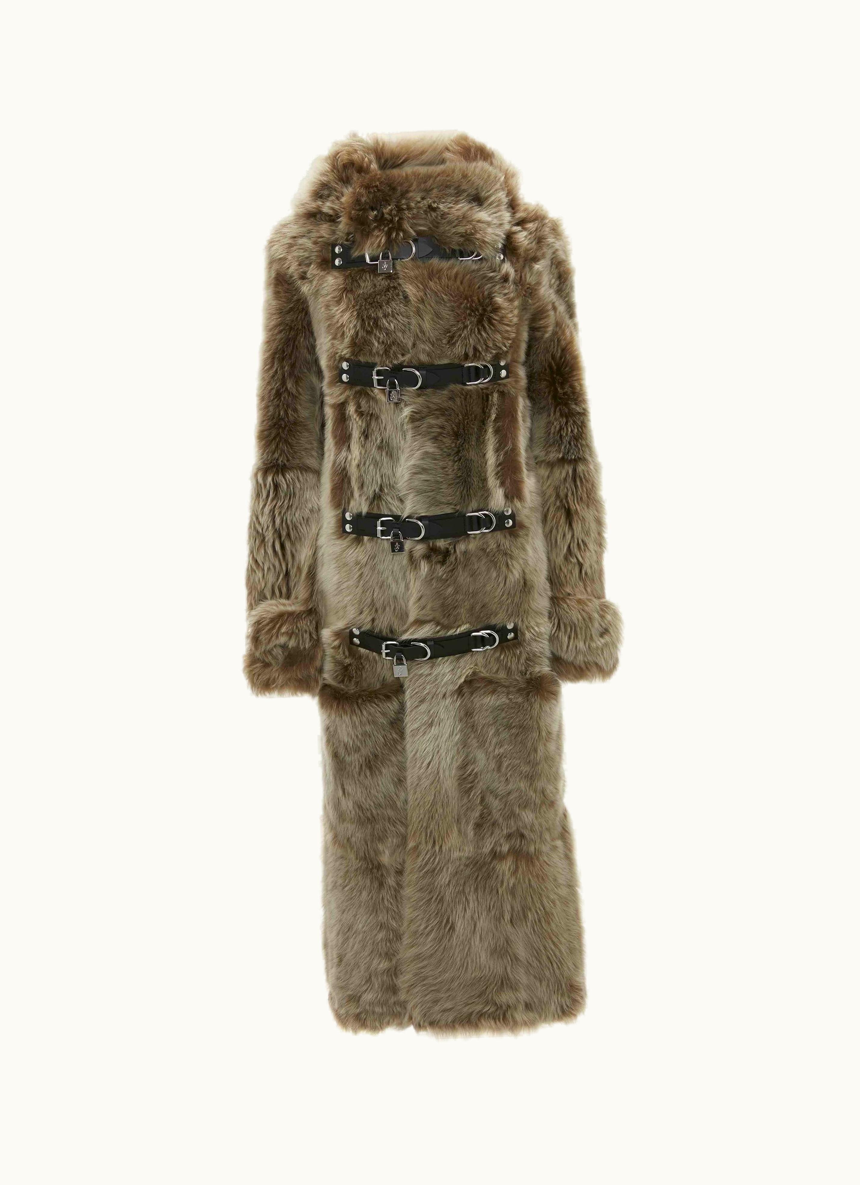 JW Anderson JW Anderson Padlock Strap Long Leather Duffle Coat In Brown