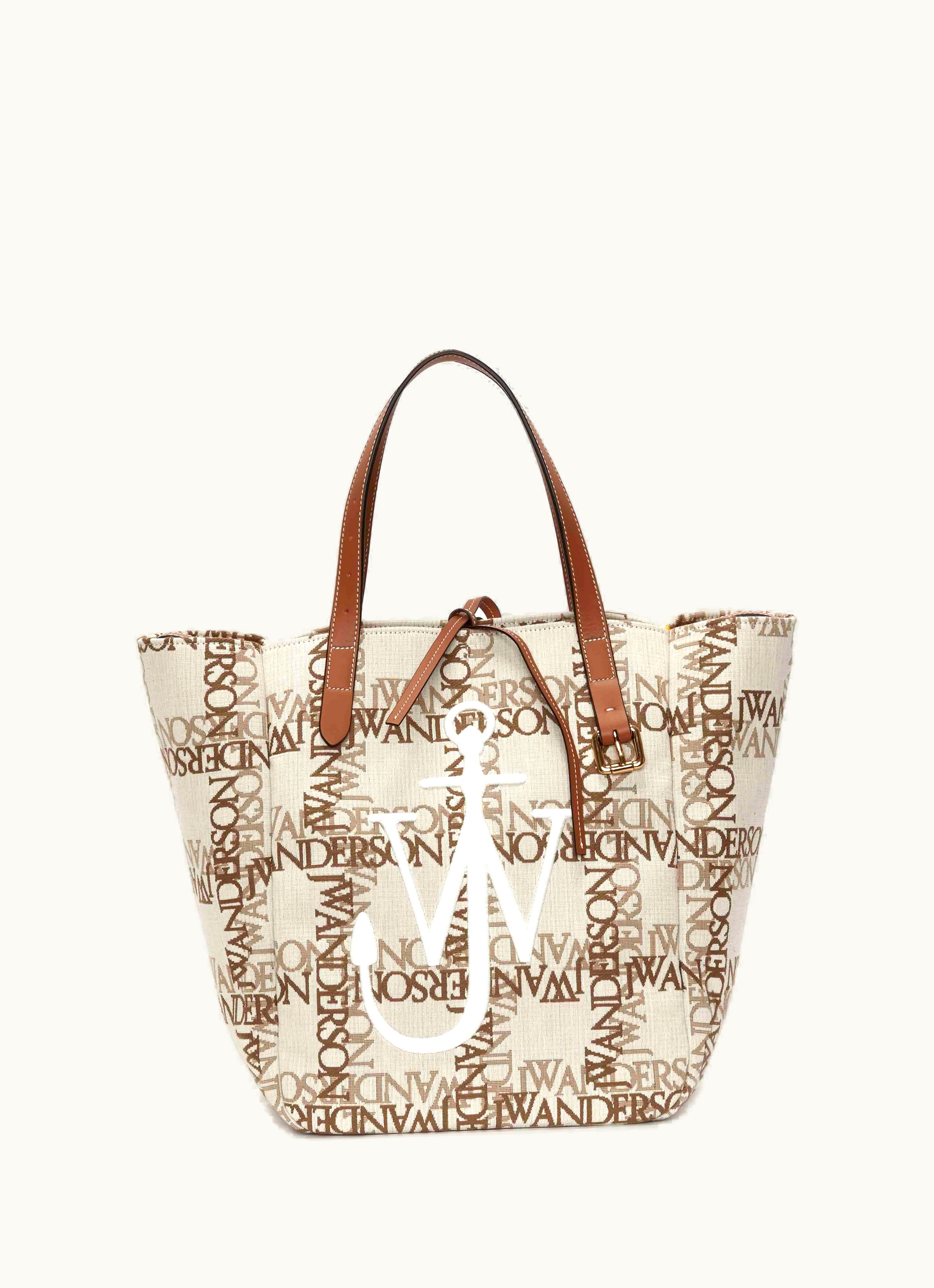 JW Anderson JW Anderson Belt Tote - Cabas Bag With Logo Grid In Neutrals