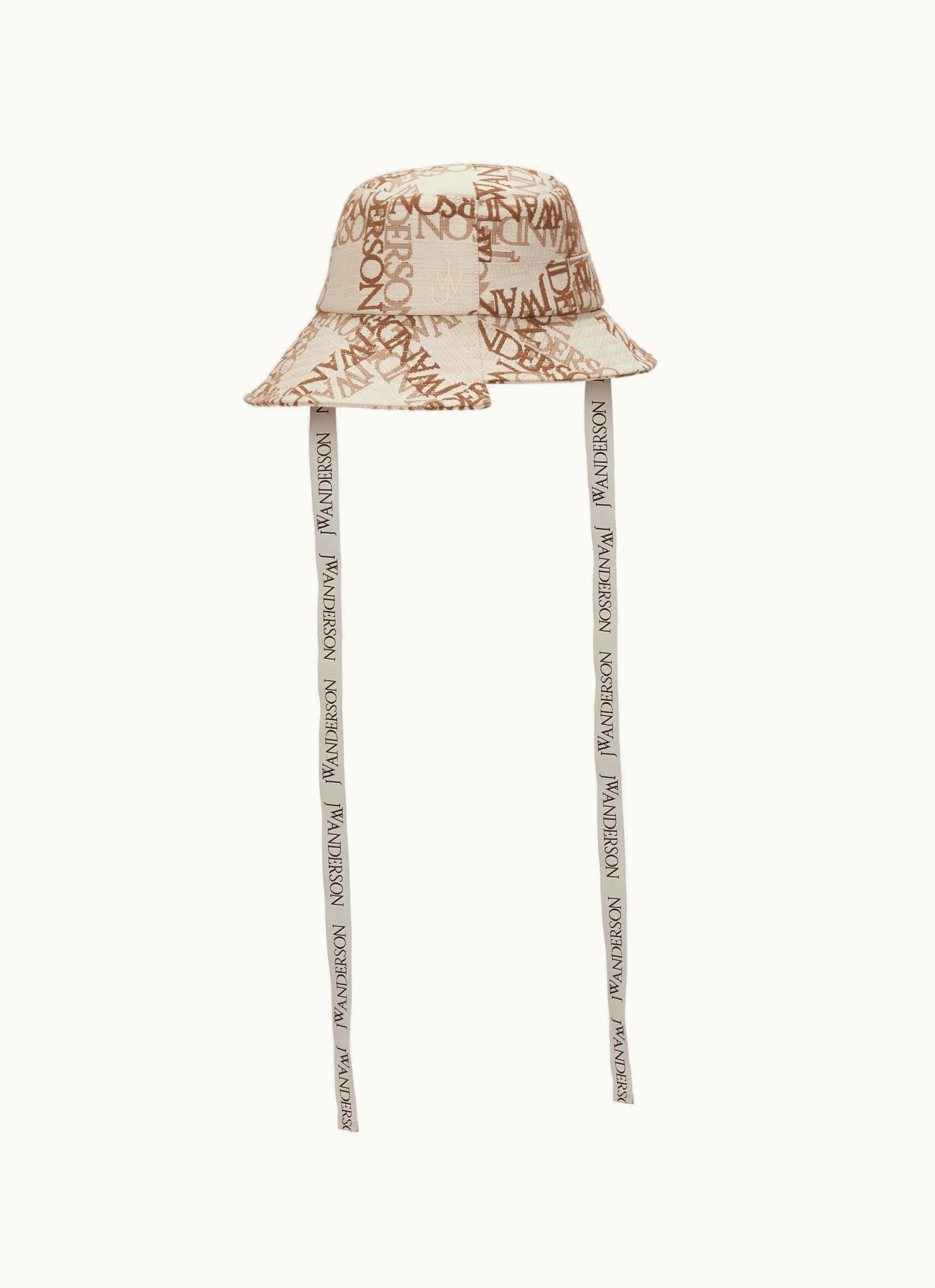 JW Anderson JW Anderson Asymmetric Bucket Hat With Logo Grid In Neutrals