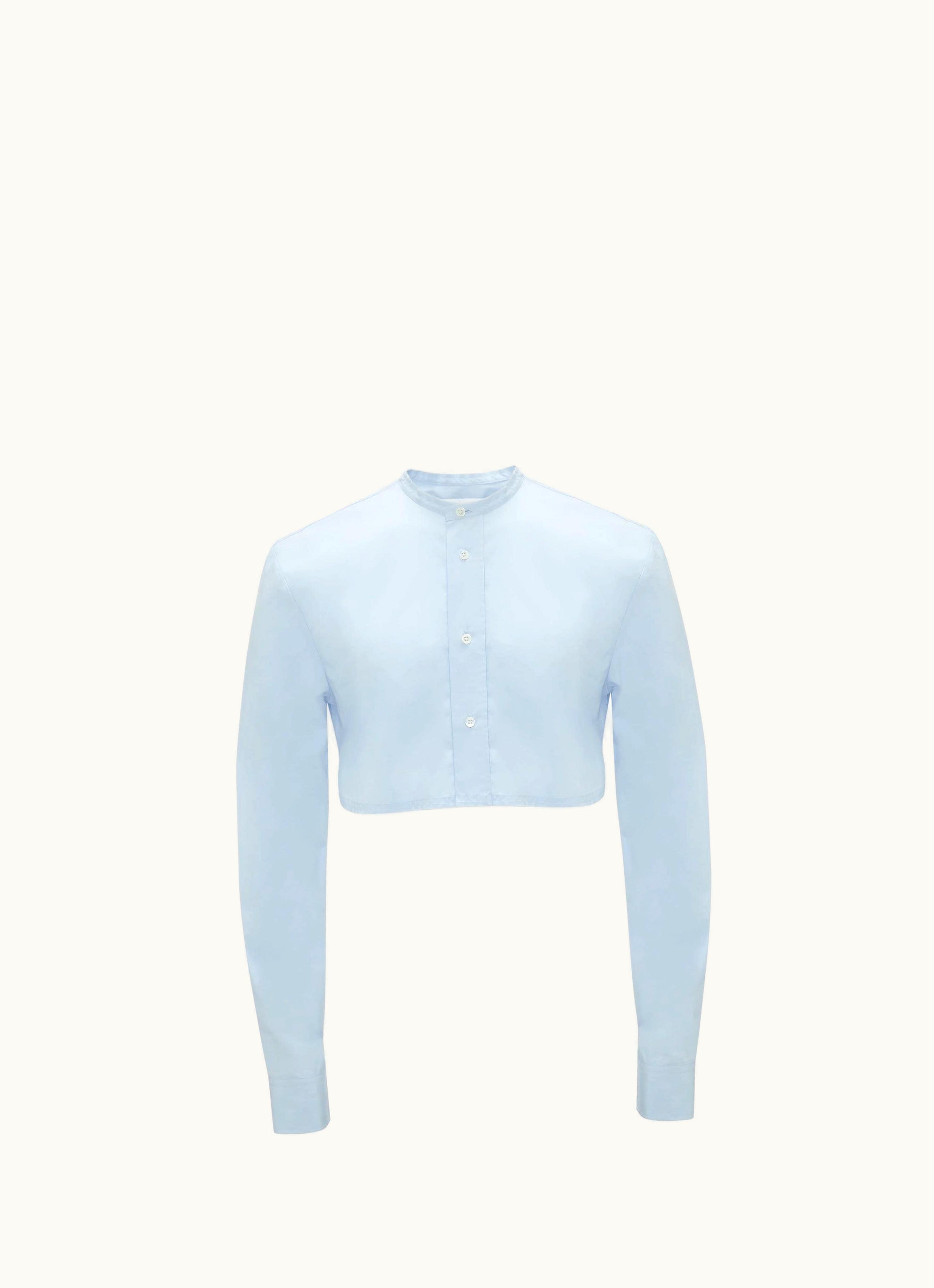 JW Anderson JW Anderson Anchor Embroidered Raw Edge Cropped Shirt In Blue