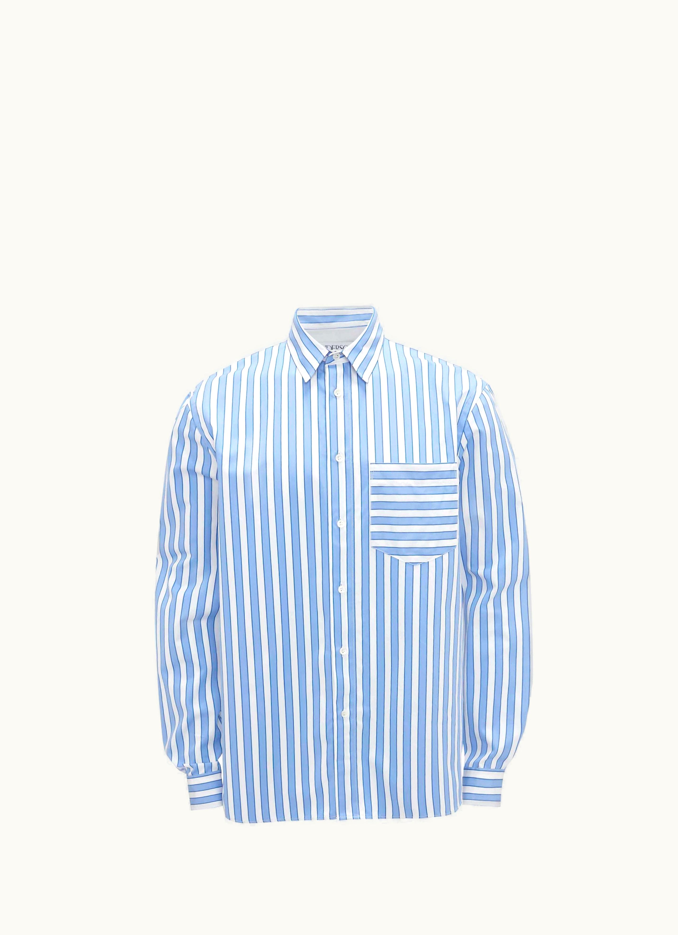 JW Anderson JW Anderson Anchor Embroidered Stripe Block Shirt Classic Fit Blue & White