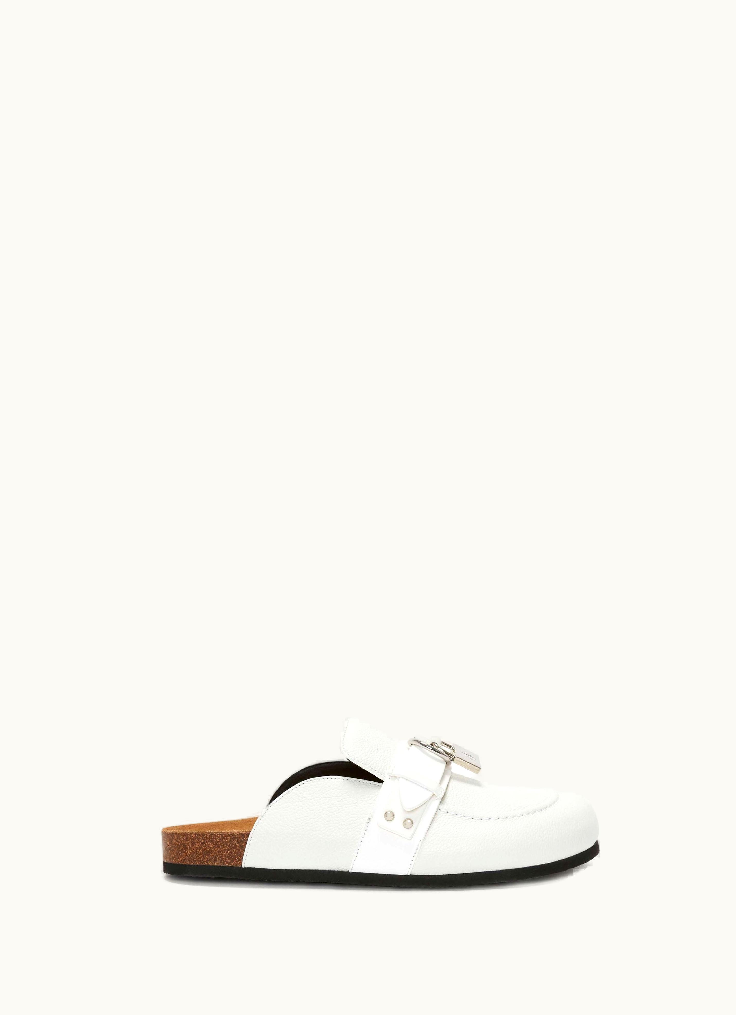 JW Anderson JW Anderson Padlock Loafer Leather Mules In White - Wide Fit Luxury White Leather Loafer Mules