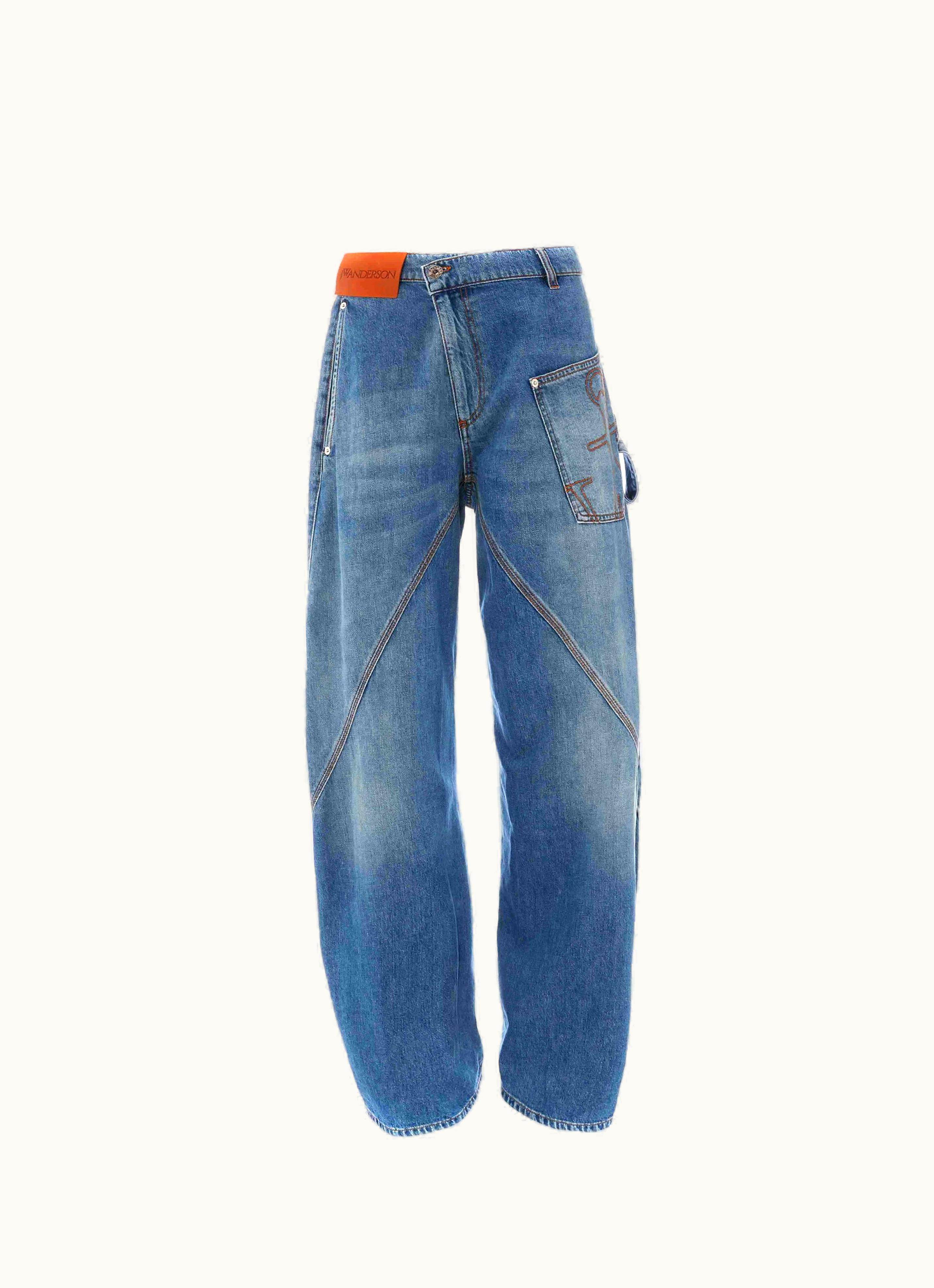 JW Anderson JW Anderson Twisted Workwear Denim Jeans In Blue Oversized Low Waist Casual Fit Carpenter Loop Front Patch Pocket Anchor Profile Stitch Light Blue
