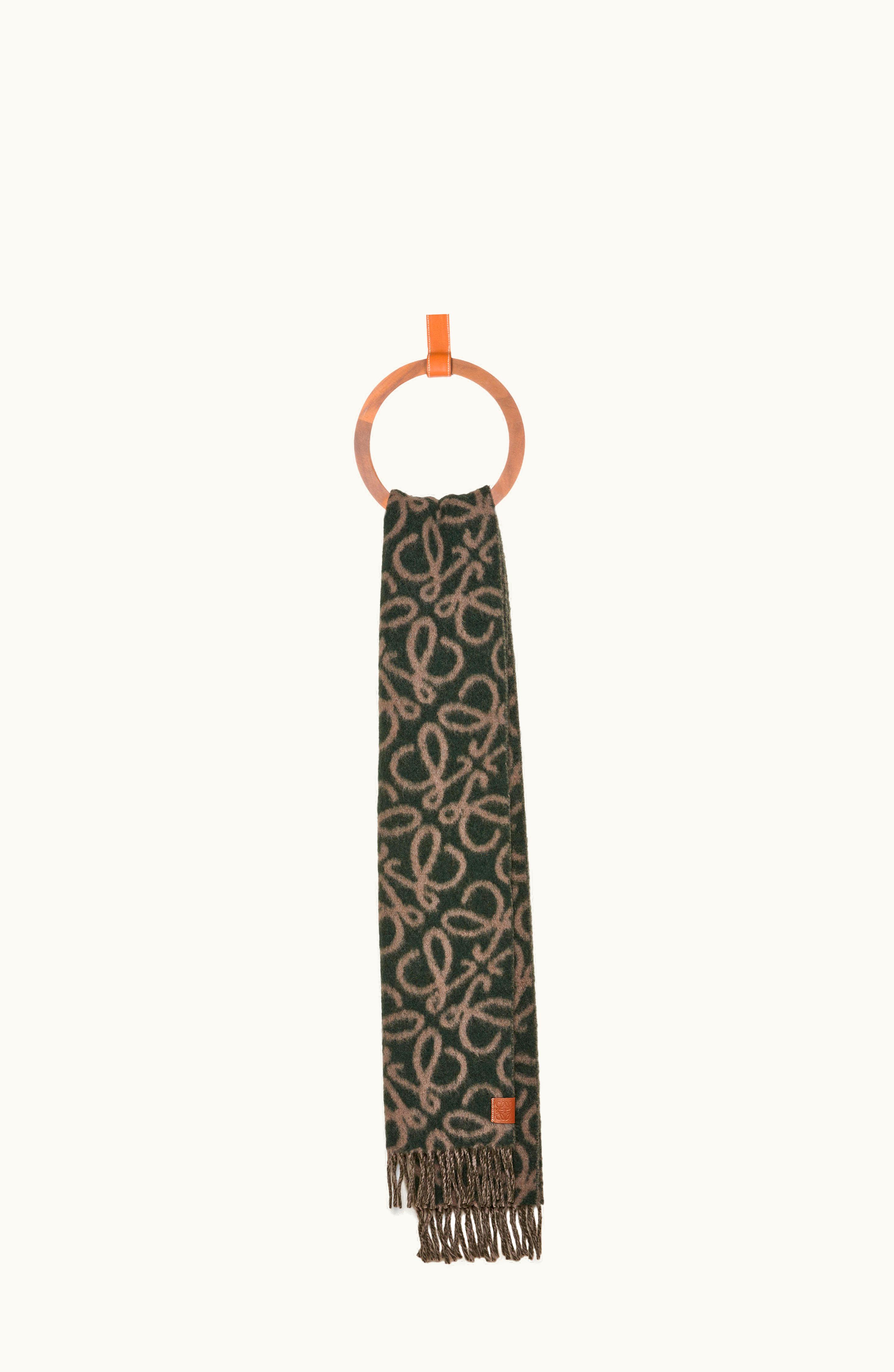 Loewe Loewe Anagram Scarf In Alpaca And Wool Dark Green / White