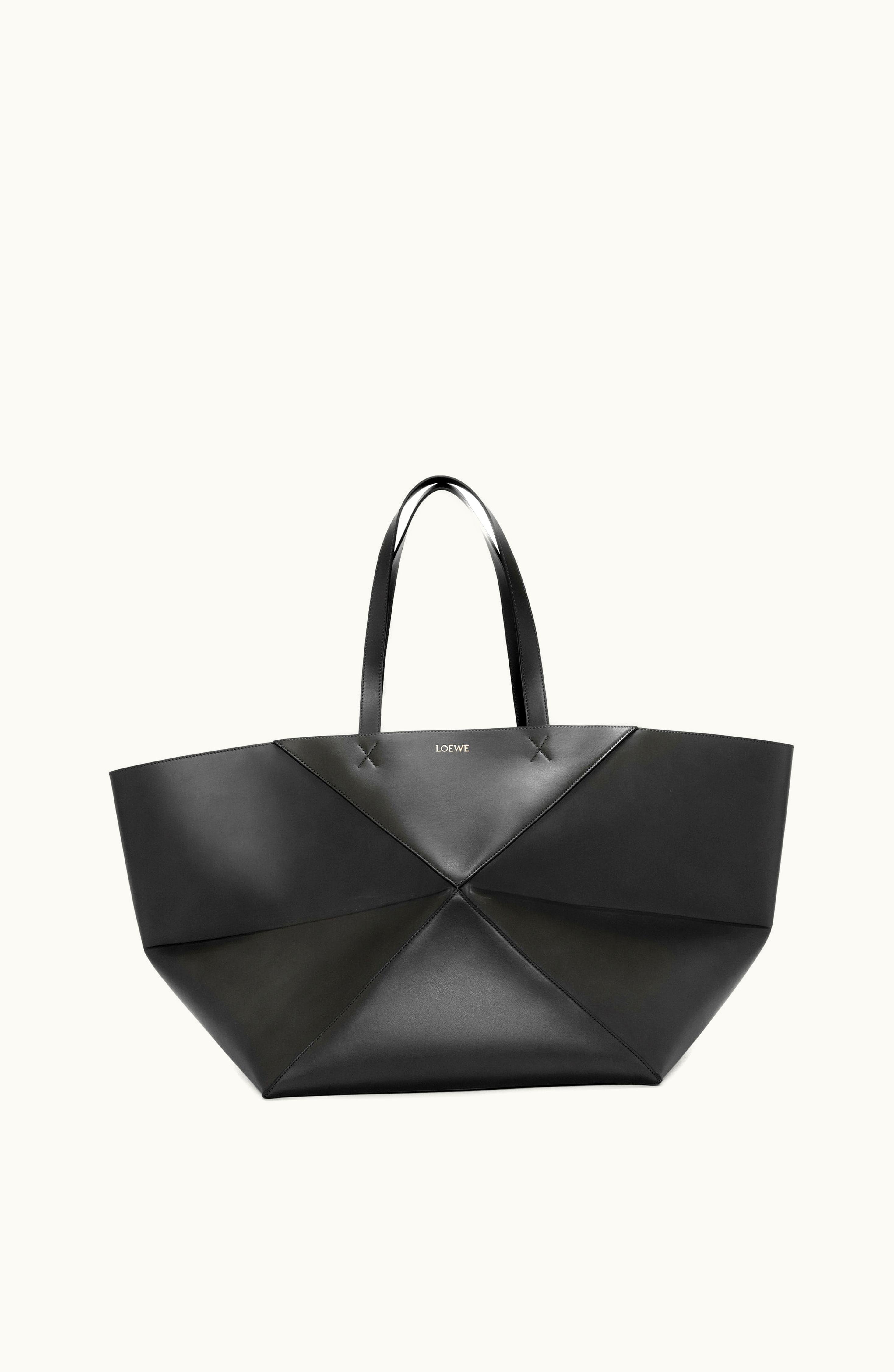 Loewe Loewe XL Puzzle Fold Tote In Shiny Calfskin Black