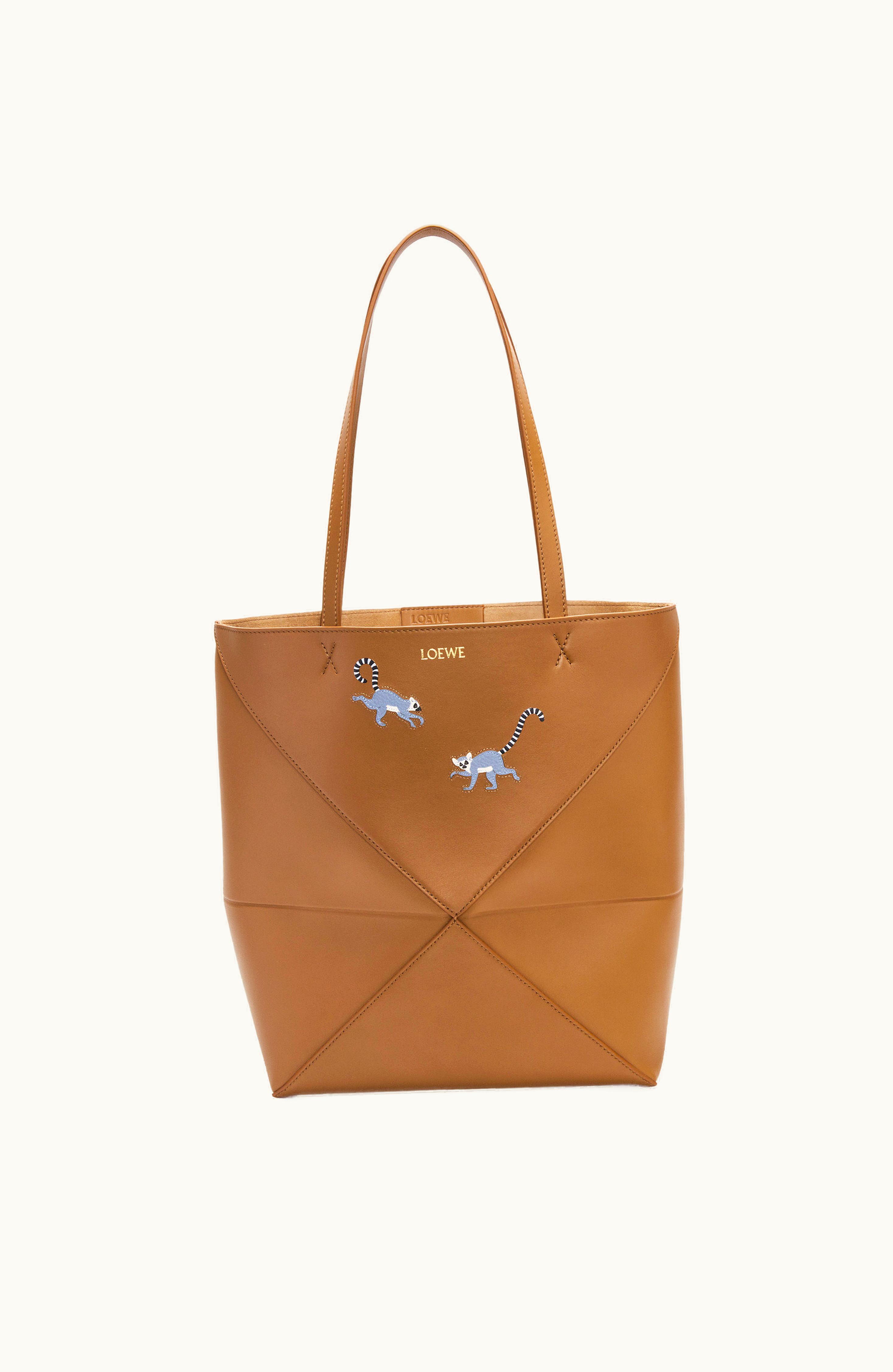 Loewe Loewe Lemur Puzzle Fold Tote In Shiny Calfskin Oak