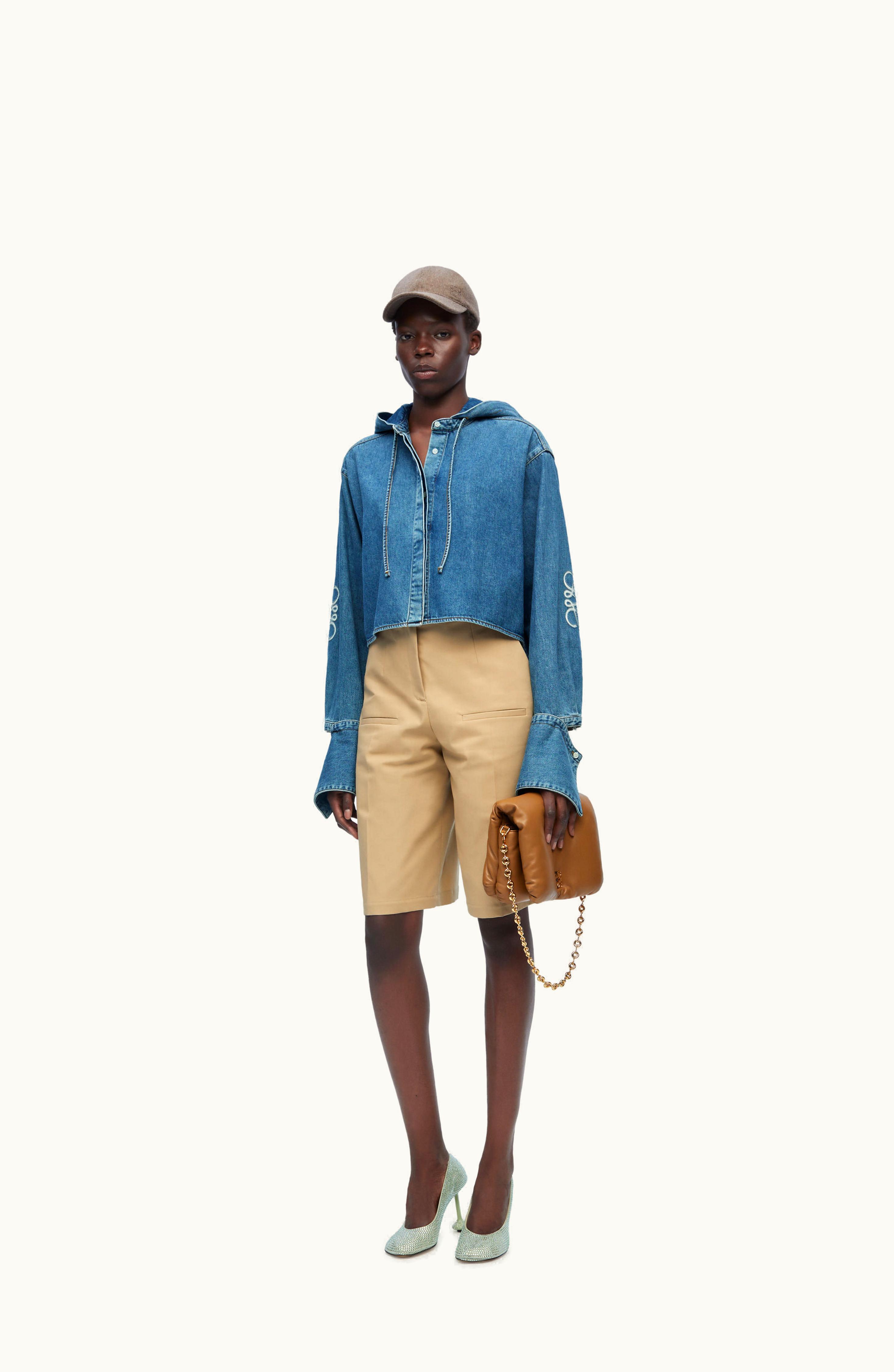 Loewe Loewe Cropped Hooded Shirt In Denim Jeans Blue
