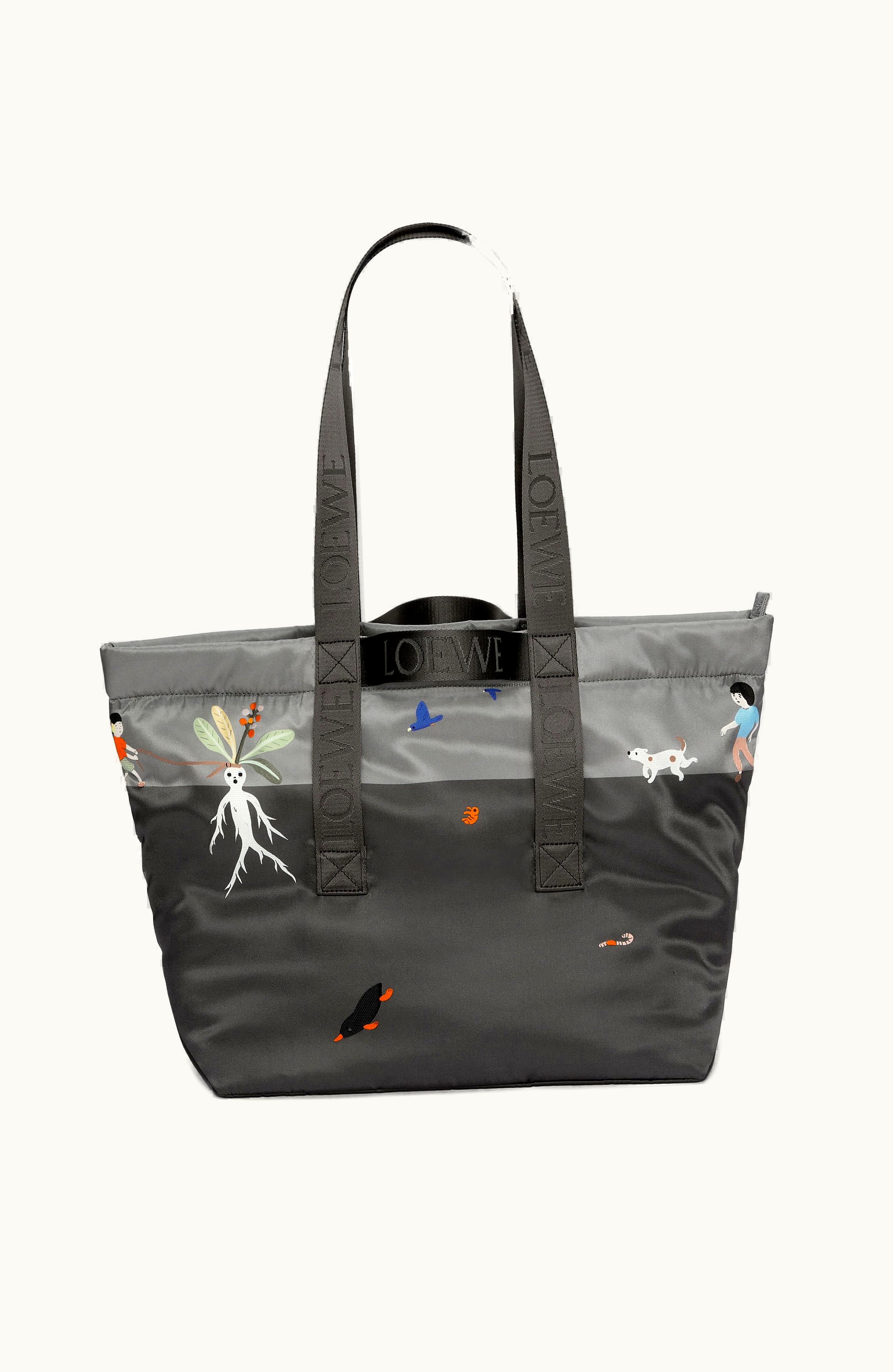 Loewe Loewe Mandragora Fold Shopper In Nylon Dark Grey / Pearl Grey