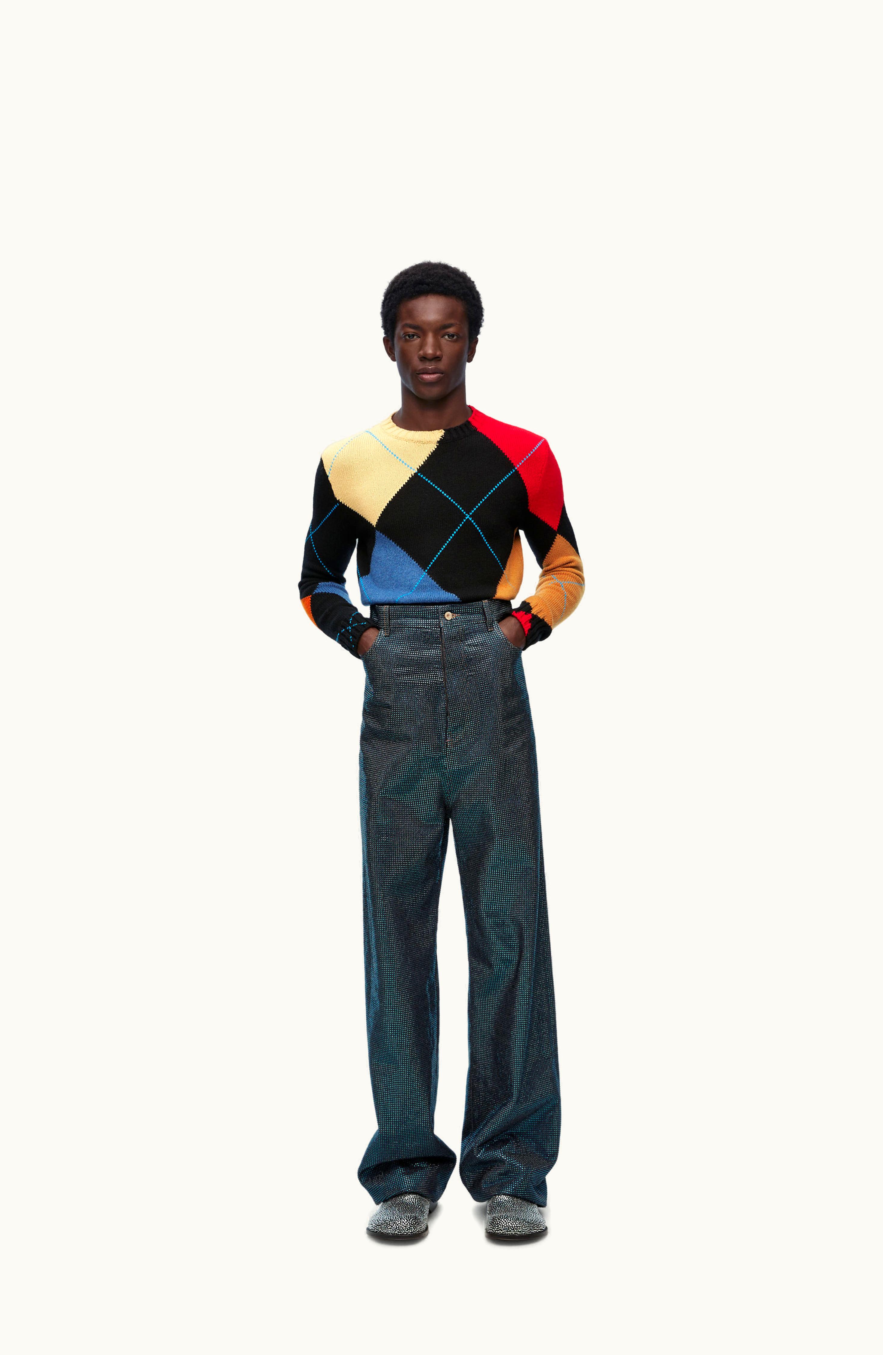 Loewe Loewe Cropped Argyle Sweater In Cashmere Black / Multicolor