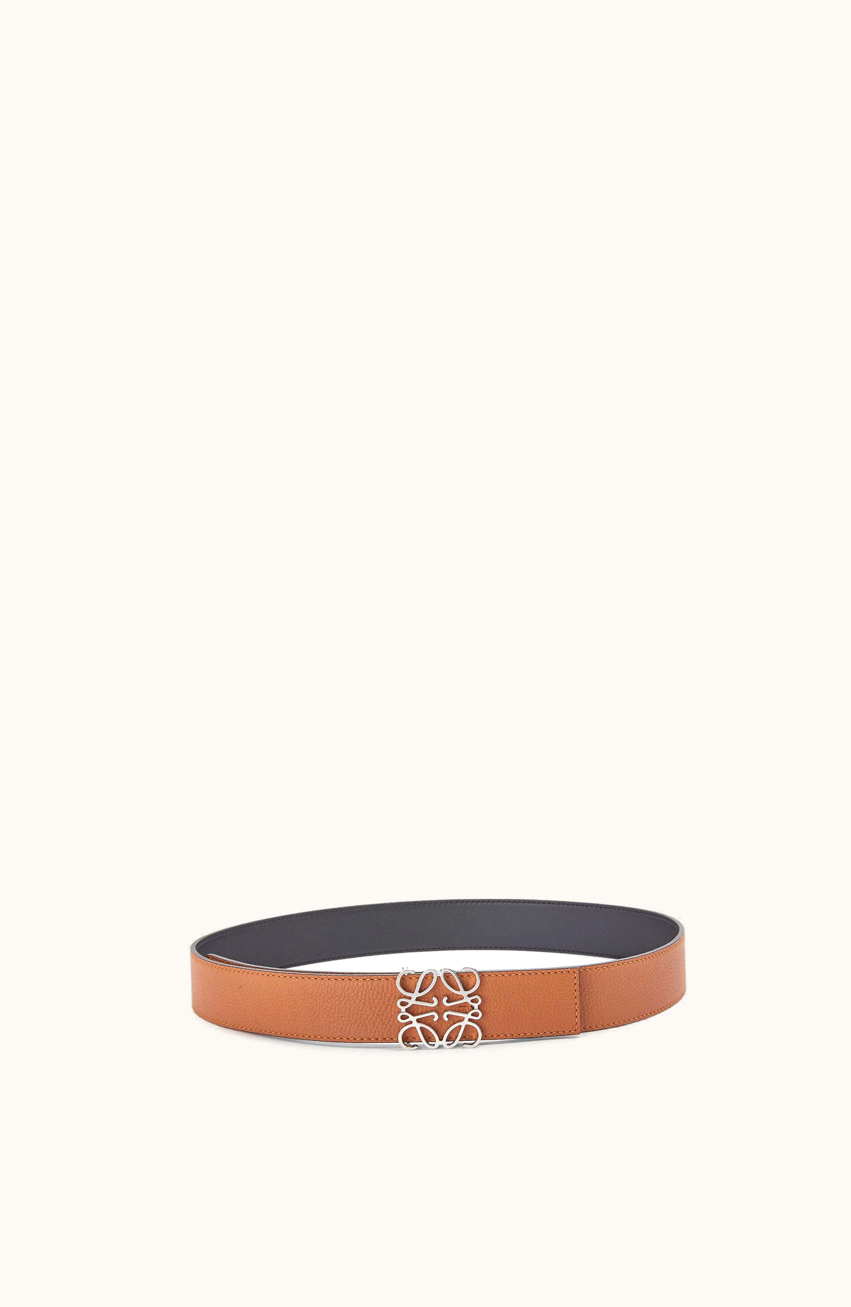 Loewe Loewe Anagram Reversible Belt In Soft Grained Calfskin And Smooth Calfskin Tan / Black / Palladium