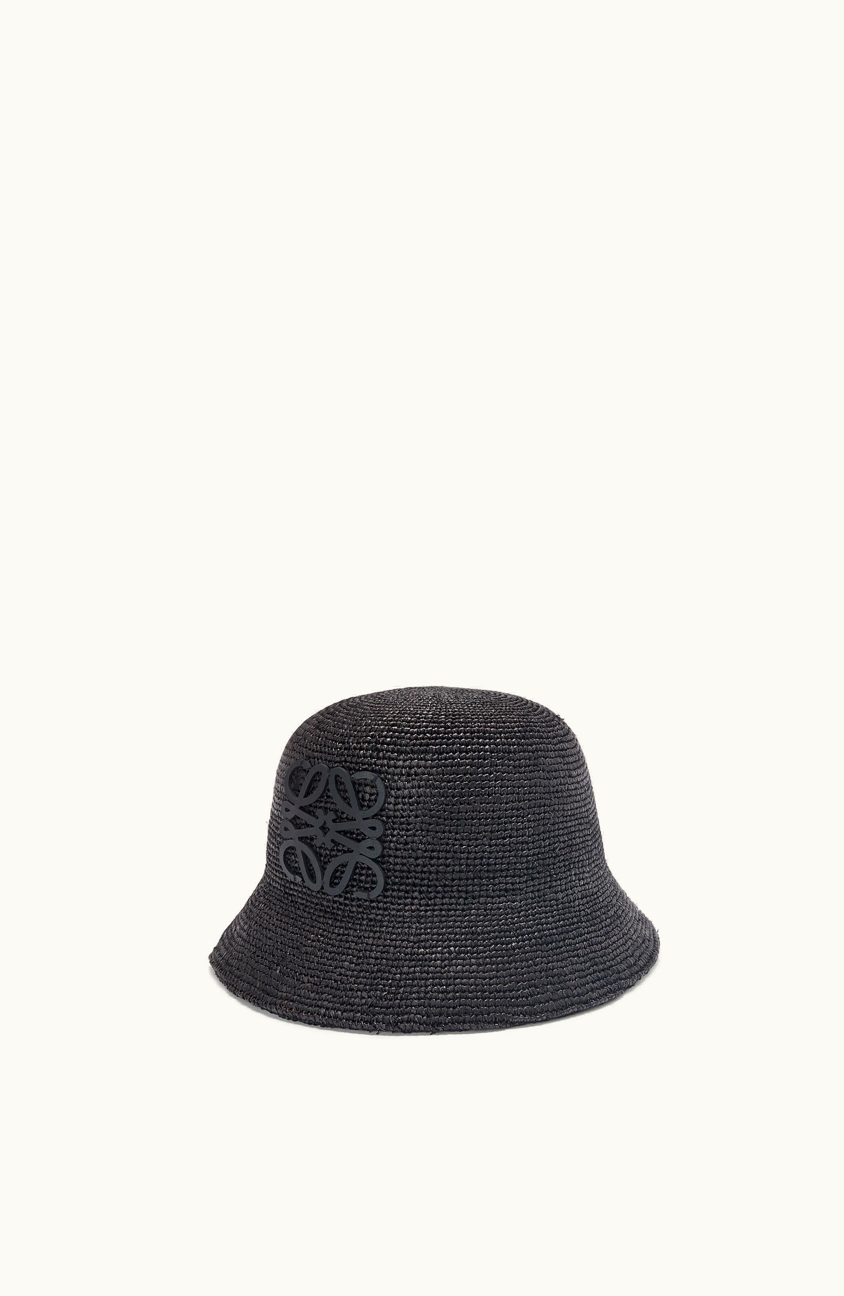 Loewe Loewe Bucket Hat In Raffia And Calfskin Black