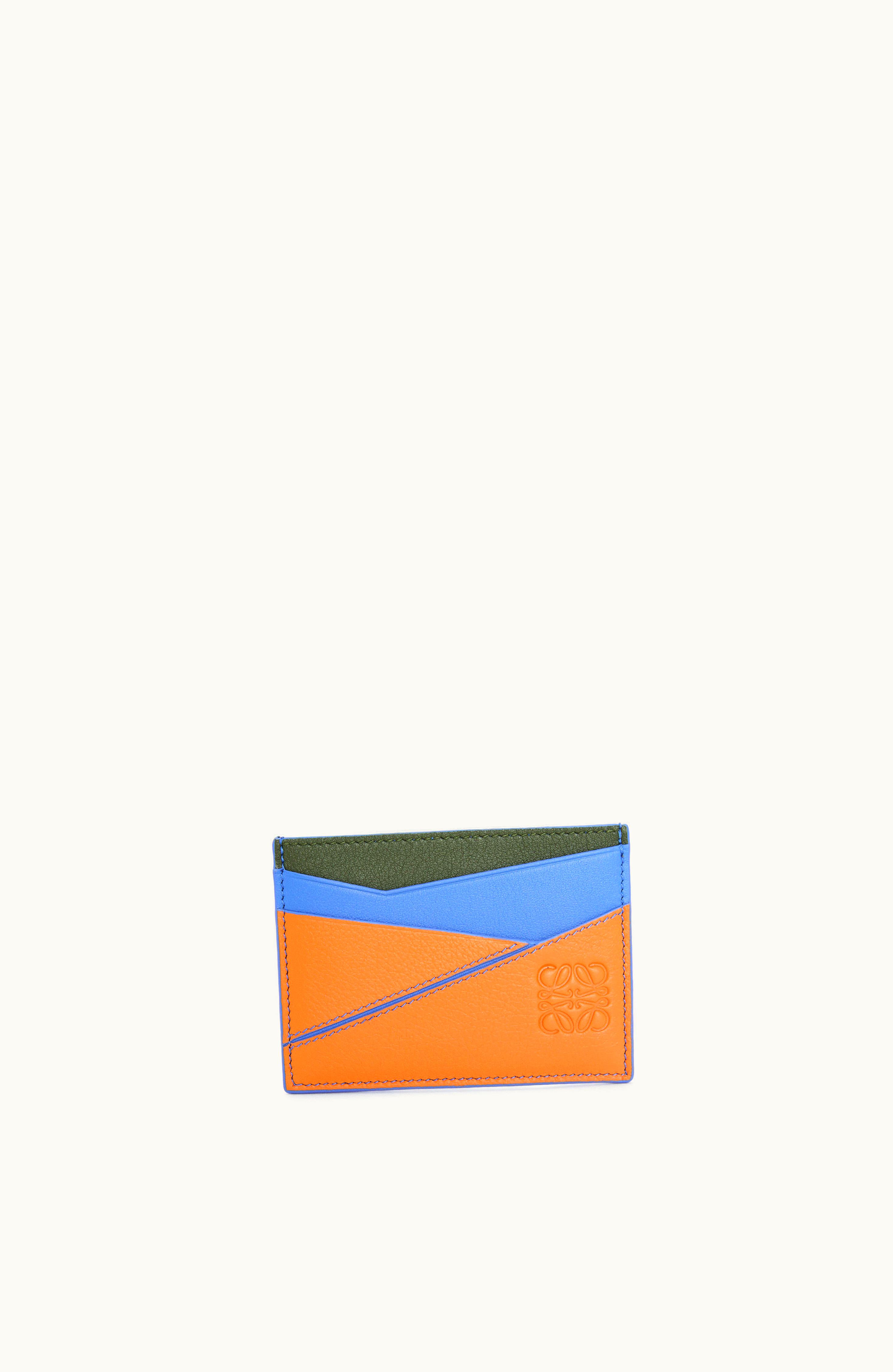 Loewe Loewe Puzzle Plain Cardholder In Classic Calfskin Seaside Blue / Bright Orange