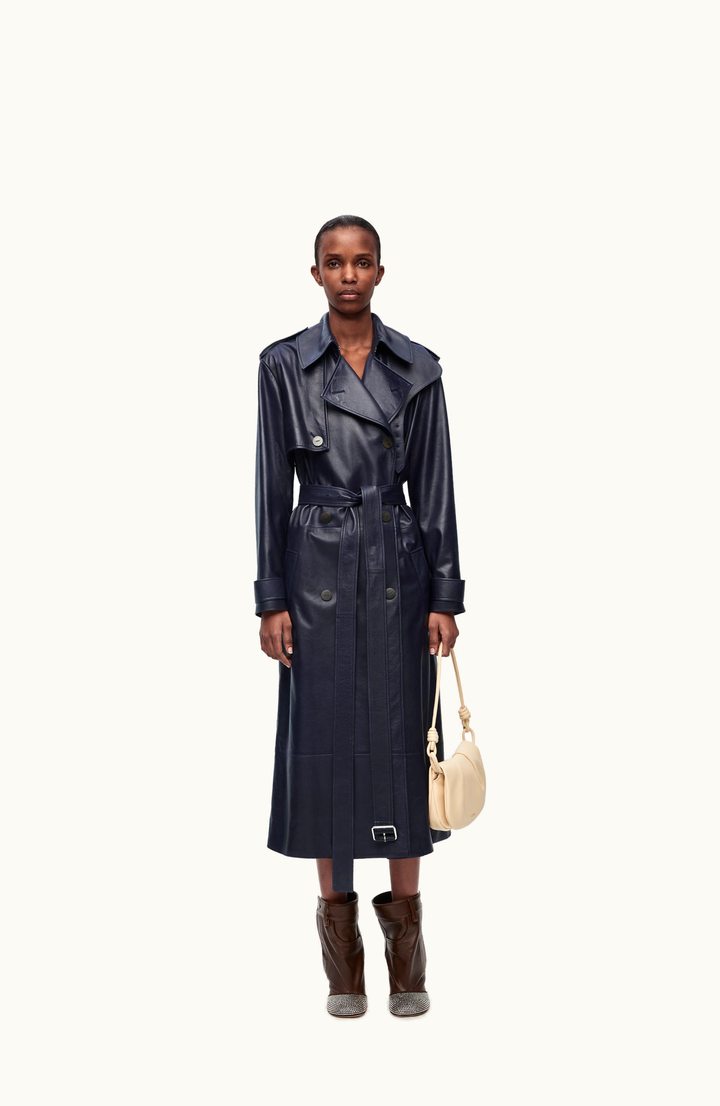 Loewe Loewe Trench Coat In Nappa Lambskin Navy Blue