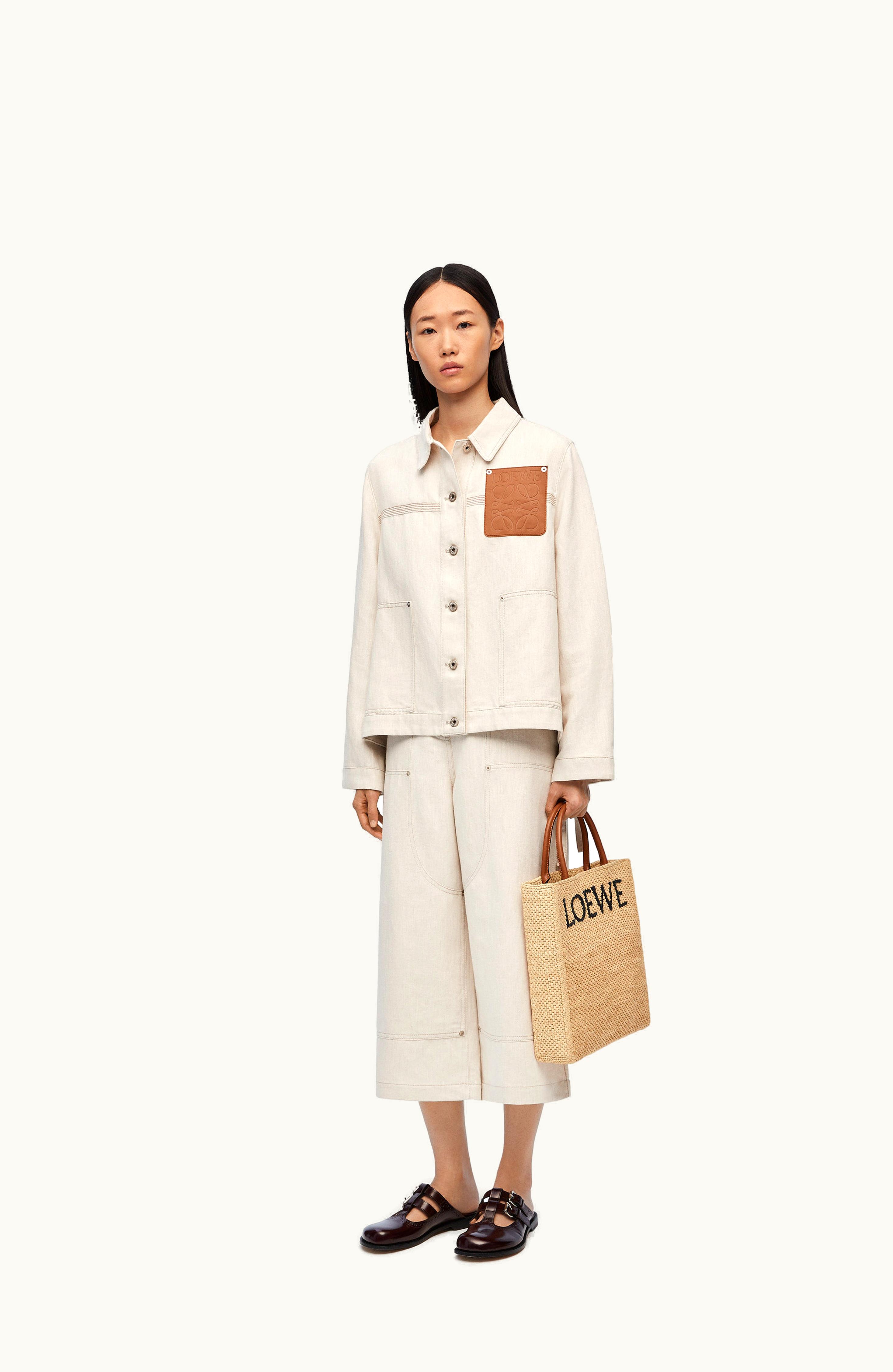Loewe Loewe Cropped Workwear Trousers In Cotton And Linen Ecru