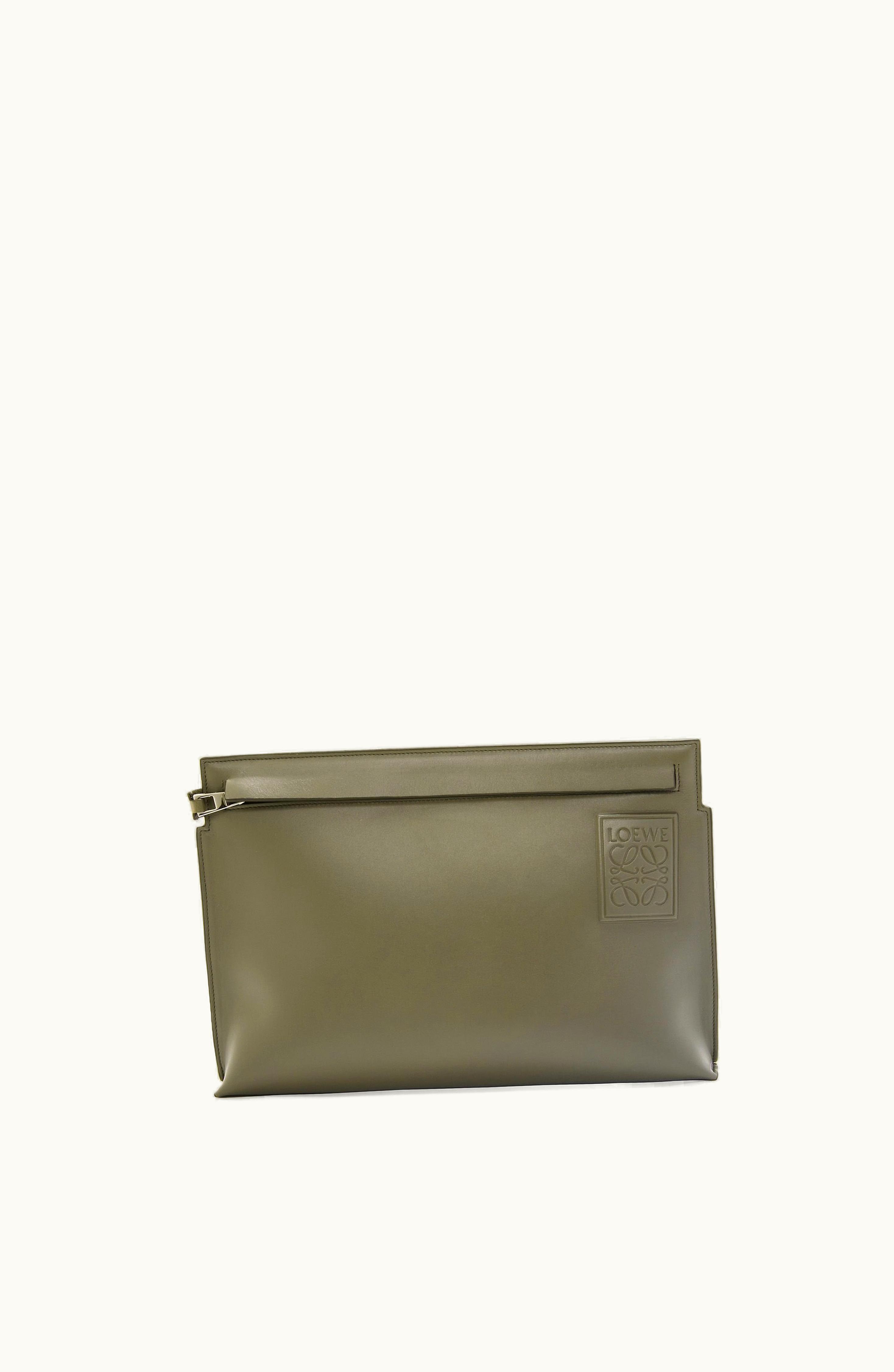 Loewe Loewe T Pouch In Satin Calfskin Khaki Green