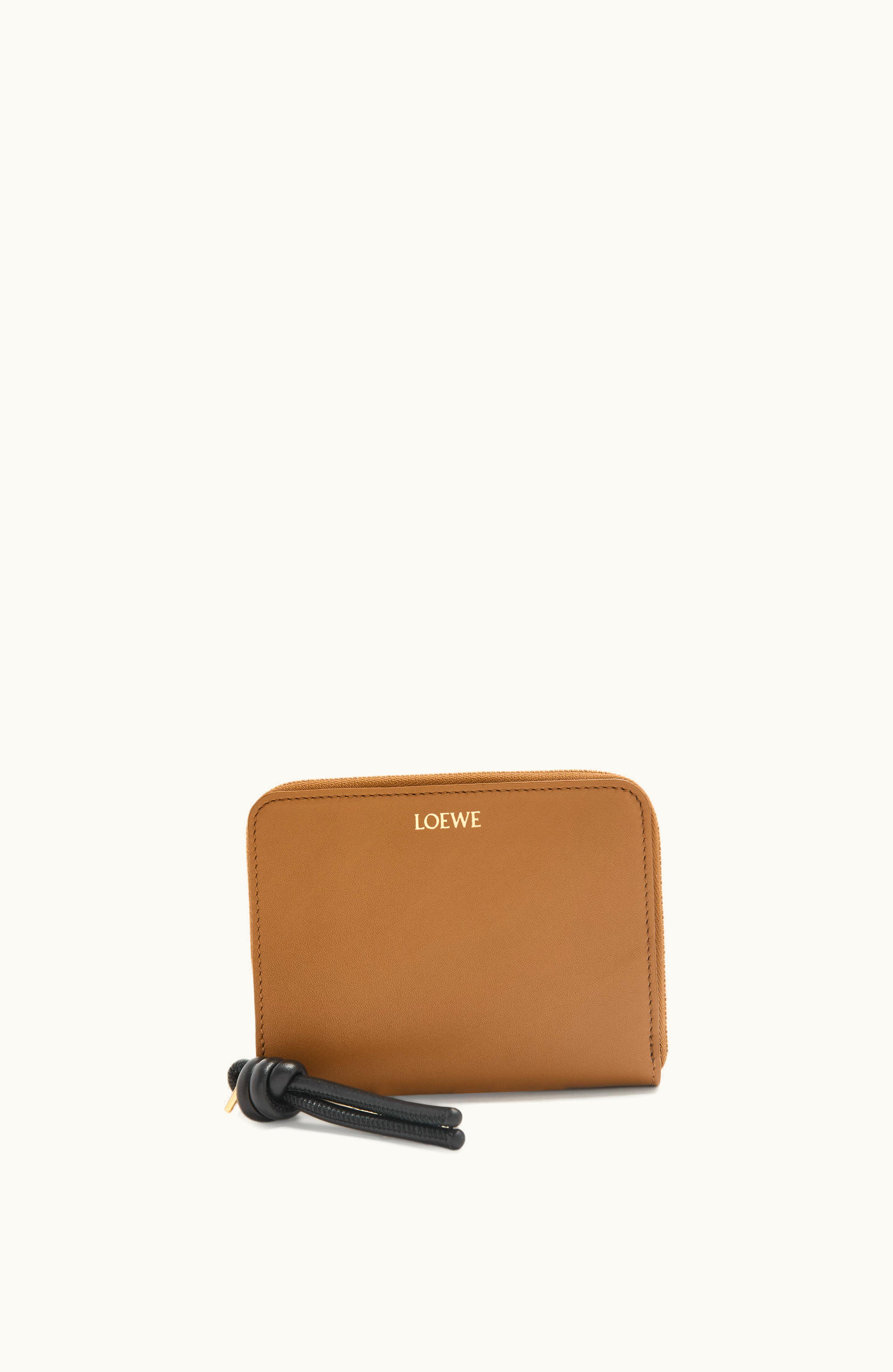 Loewe Loewe Knot Compact Zip Wallet In Shiny Nappa Calfskin Oak / Black