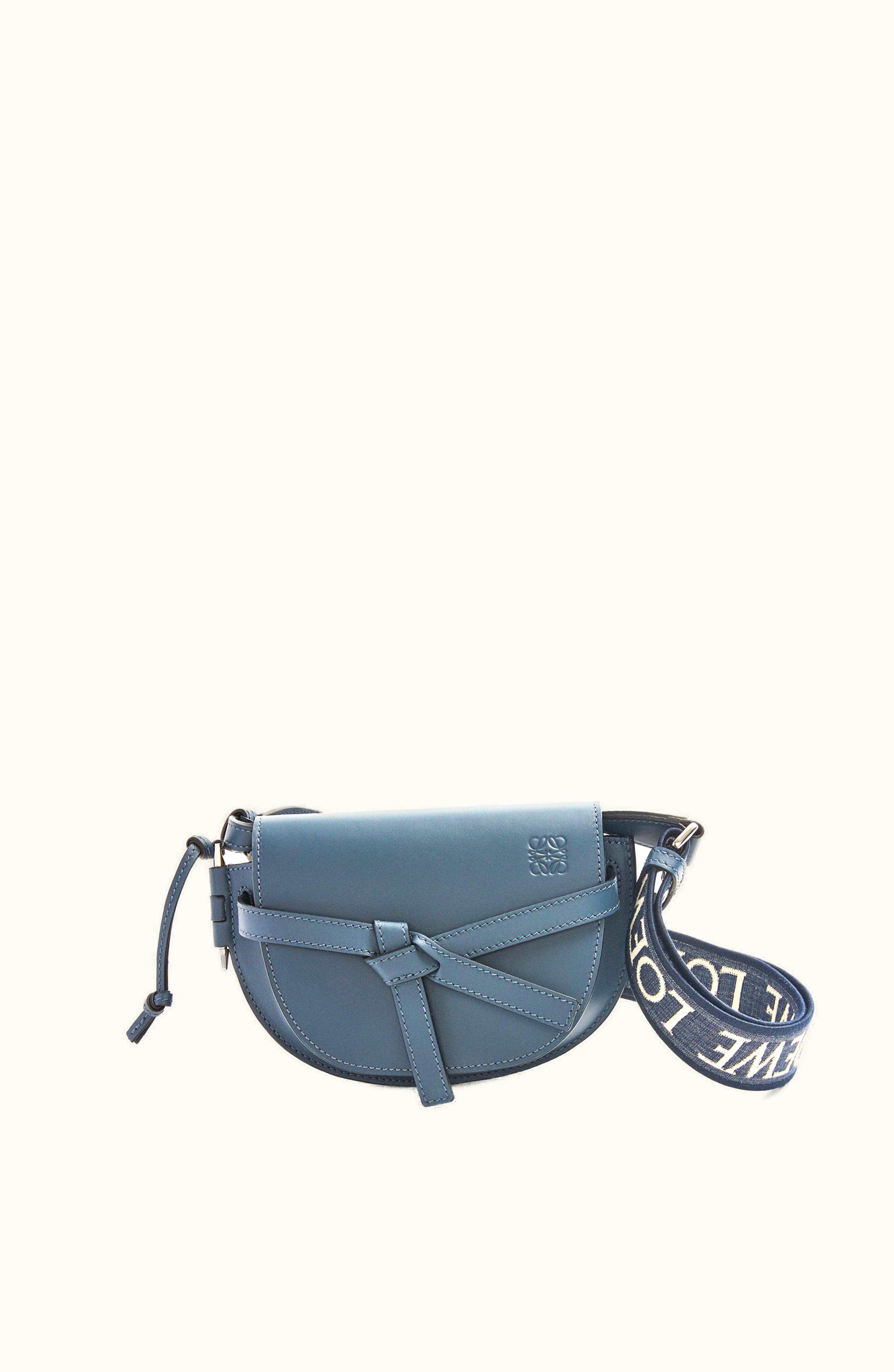 Loewe Loewe Mini Gate Dual Bag In Soft Calfskin And Jacquard Onyx Blue / S