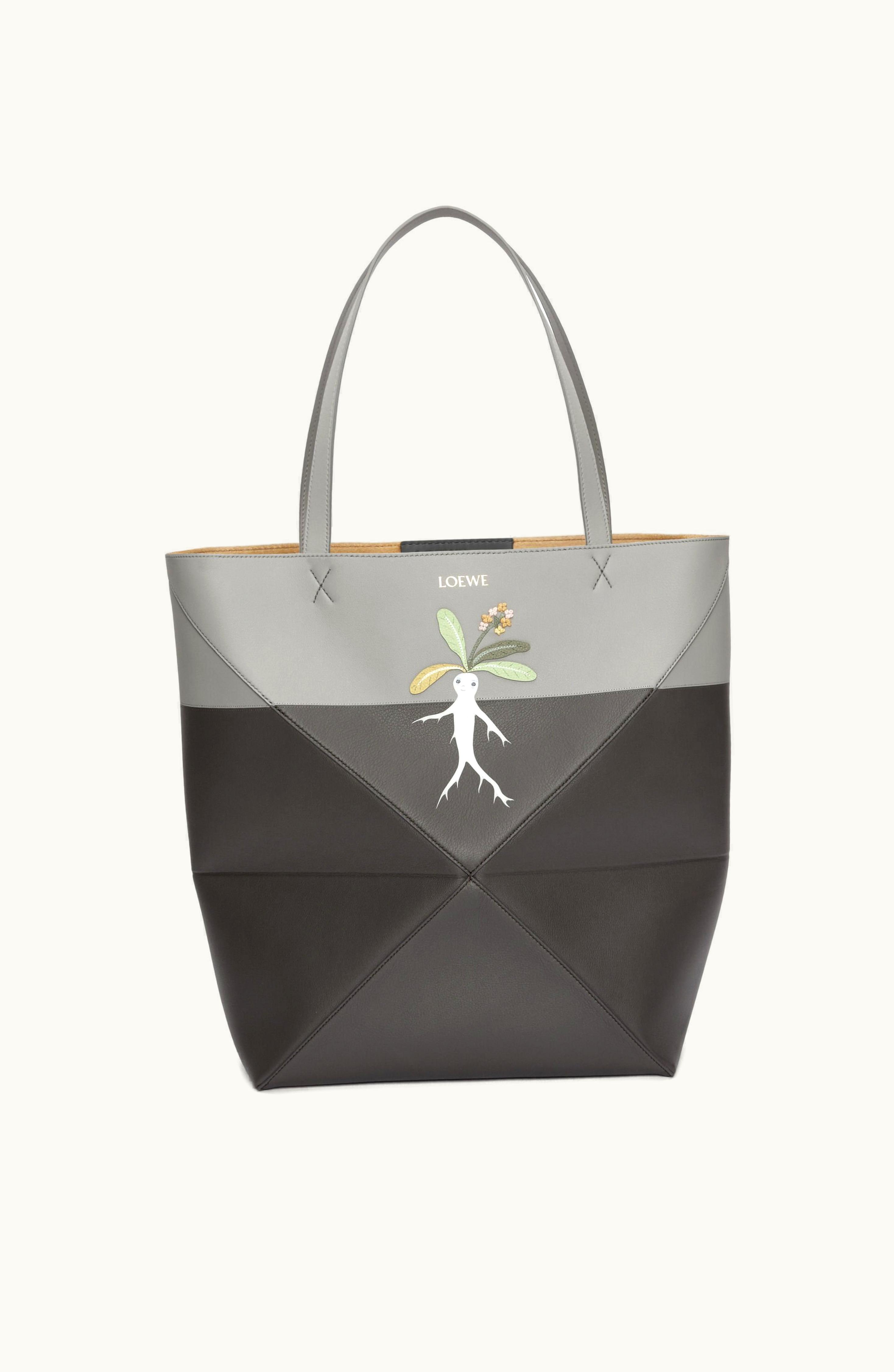 Loewe Loewe Mandragora Large Puzzle Fold Tote In Classic Calfskin Dark Grey / Pearl Grey