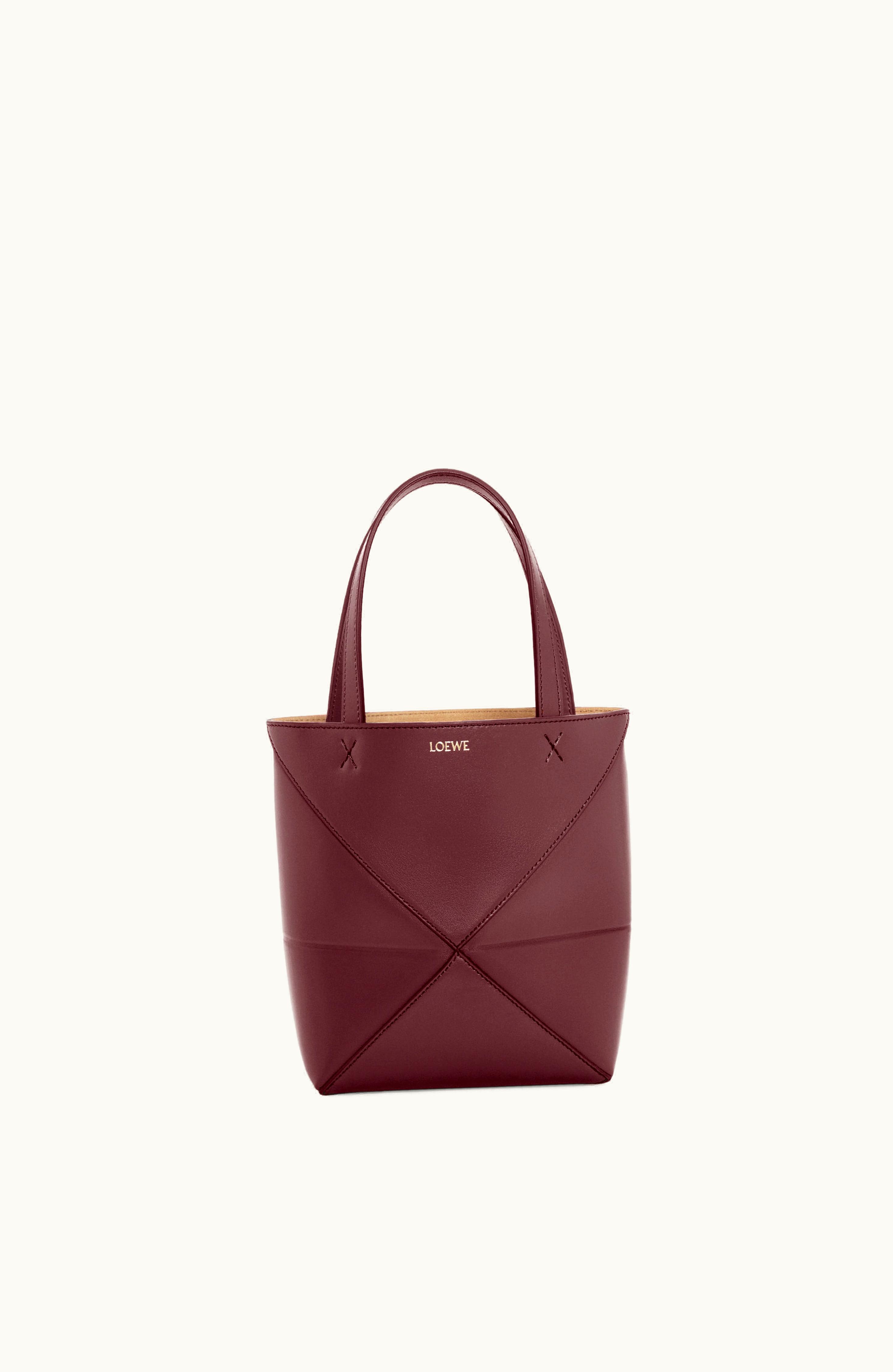 Loewe Loewe Mini Puzzle Fold Tote In Shiny Calfskin Dark Burgundy