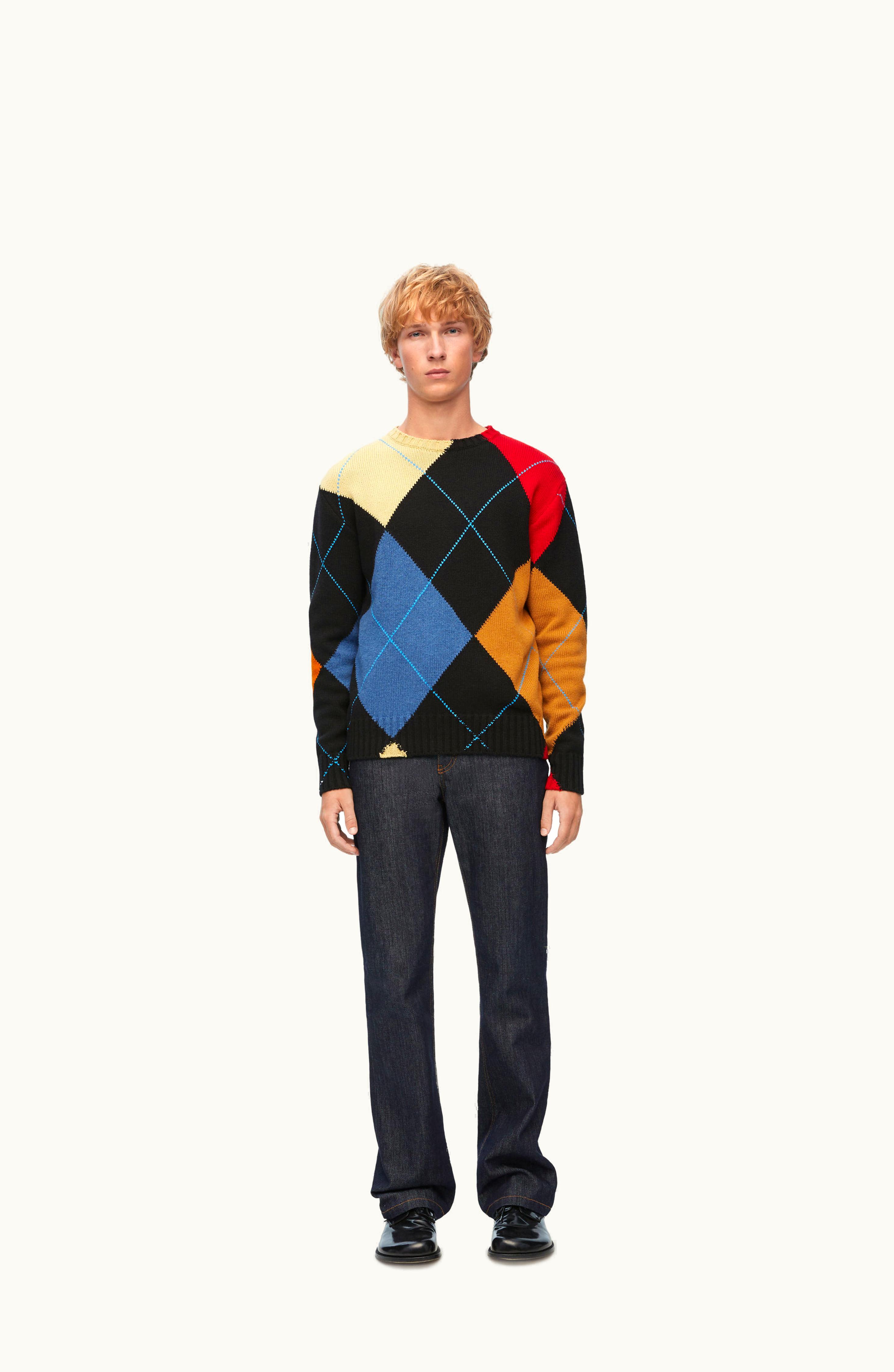 Loewe Loewe Anagram Embroidered Argyle Sweater In Cashmere Black / Multicolor