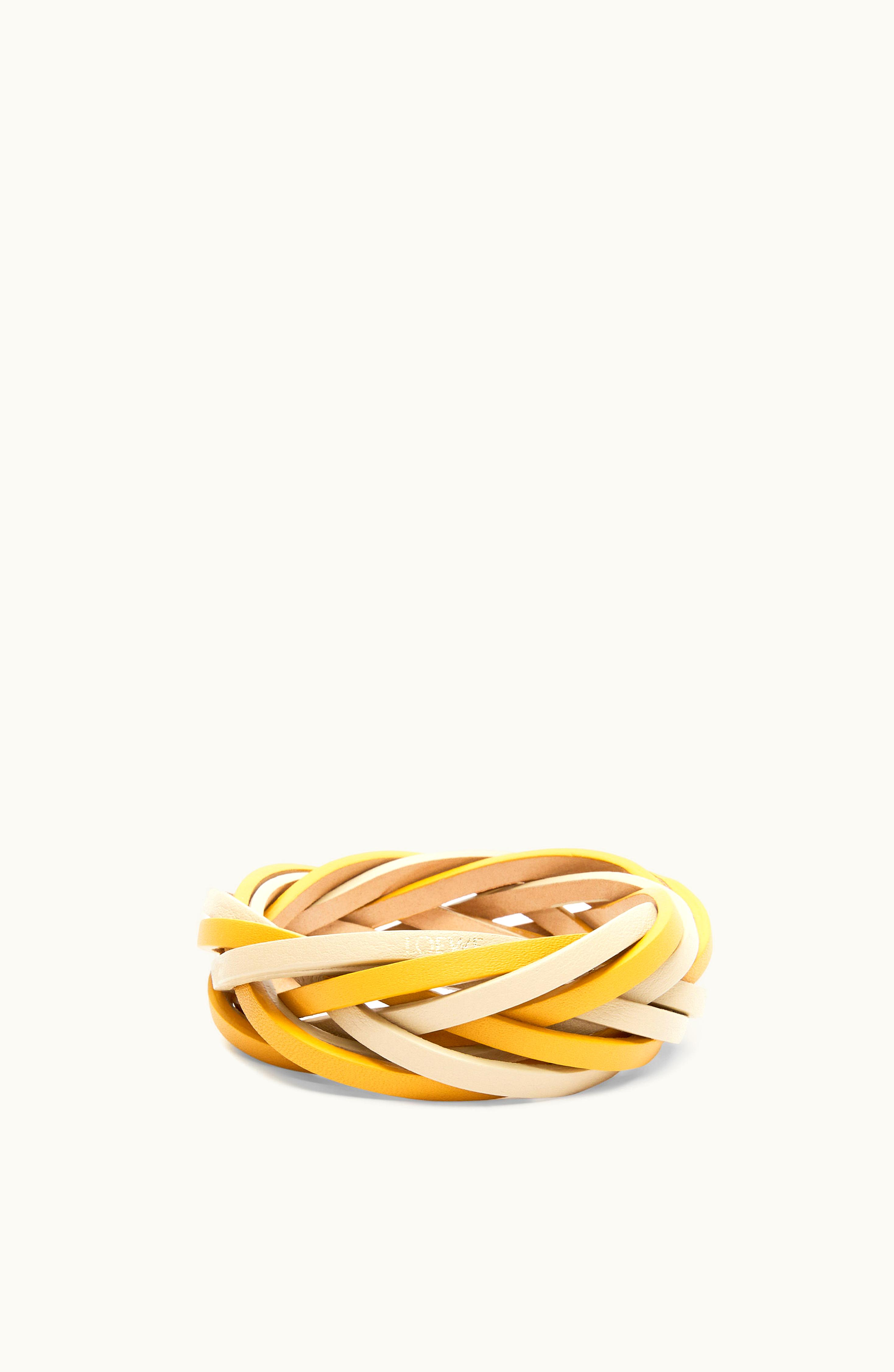 Loewe Loewe Bicolour Braided Bangle In Calfskin Sunflower / Beige