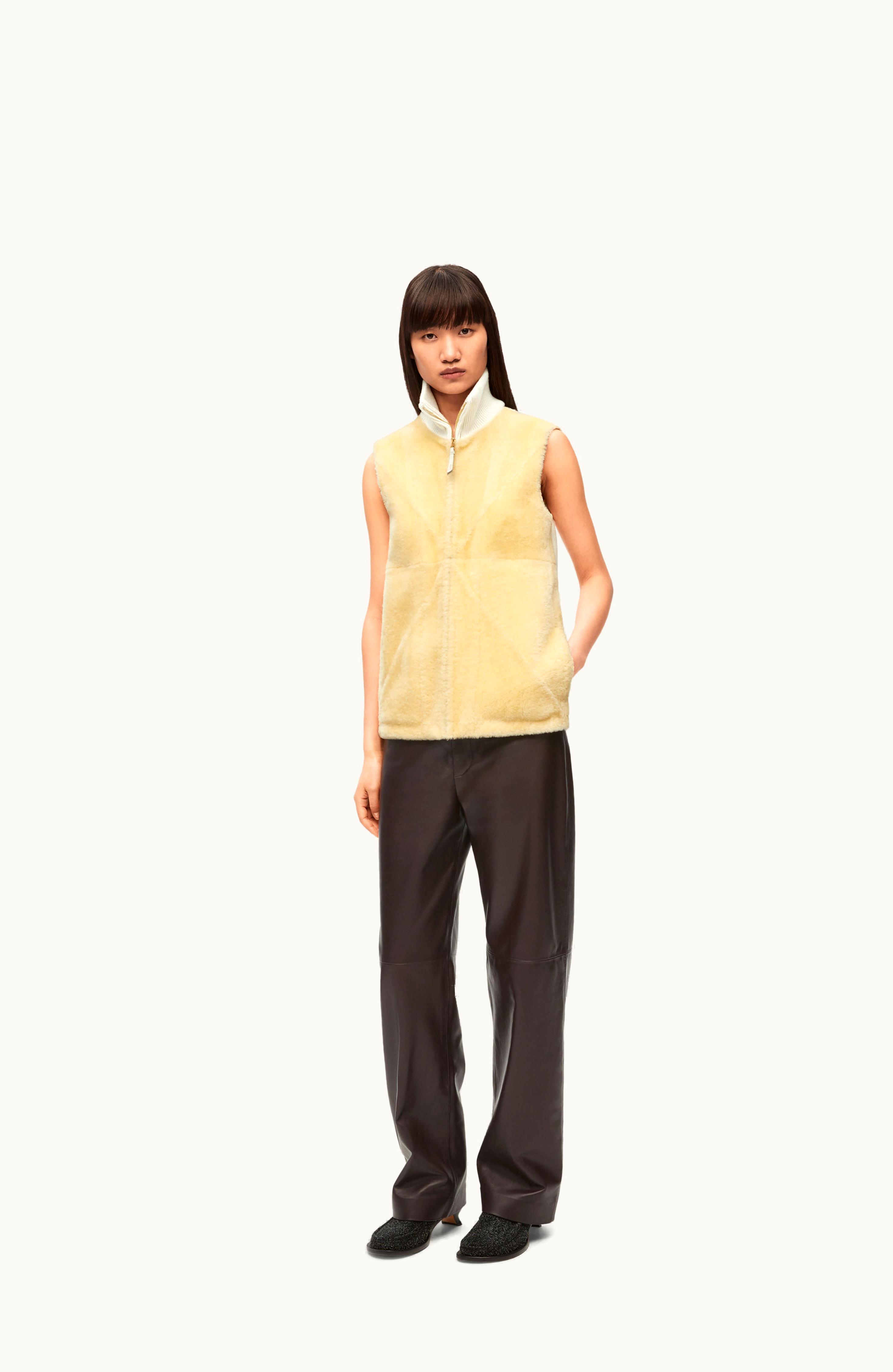 Loewe Loewe Puzzle Fold Vest In Shearling And Wool Vanilla
