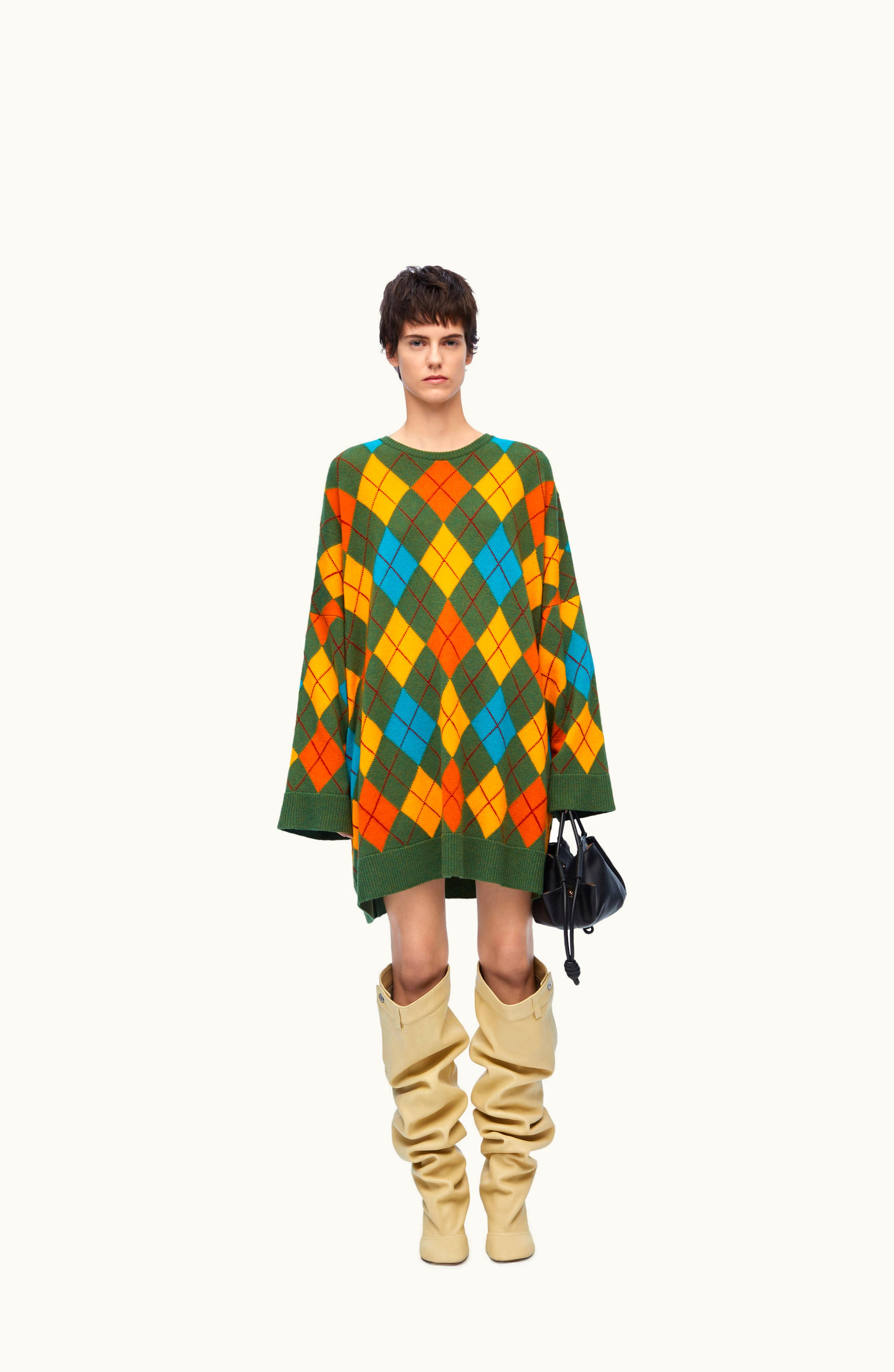 Loewe Loewe Argyle Dress In Wool Green / Multicolor