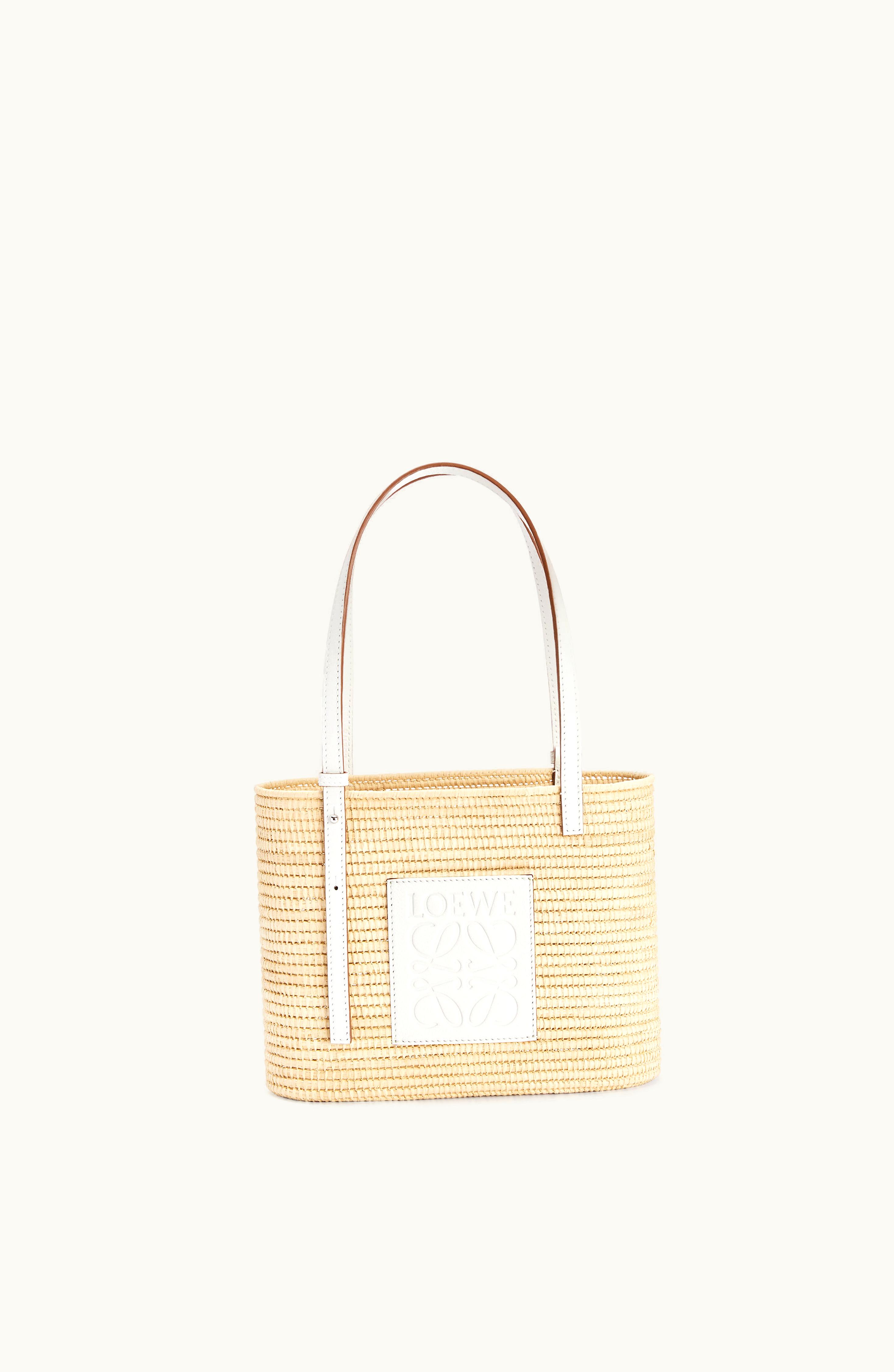 Loewe Loewe Small Square Basket Bag In Raffia And Calfskin Natural / White