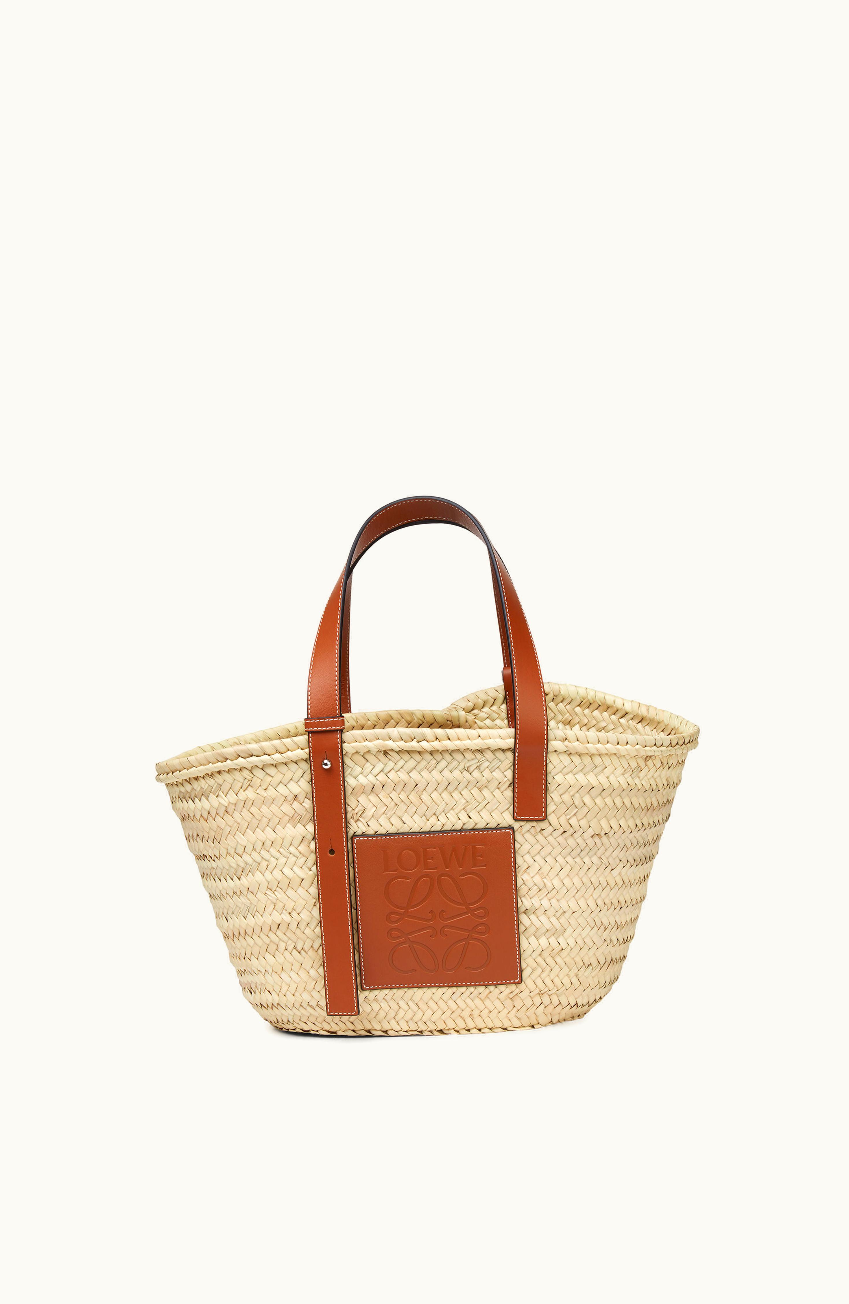 Loewe Loewe Basket Bag In Palm Leaf And Calfskin Natural / Tan